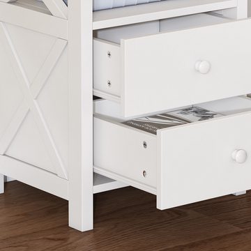 DOPWii Nachtschrank Nachttisch mit 2 Schubladen und einem Fach,Holz, Spanplatte,Weiß Stauraum im Wohnzimmer und Schlafzimmer,mit X-Form