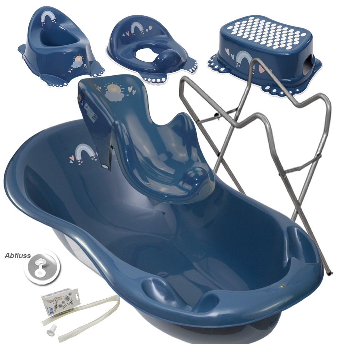 + Sitz Ständer Hocker + + Europe SET in WC Blau METEO + + + Teile Premium.set), (Made Grau Tega-Baby Ständer AB- -Abflussset Wanne Set+ 6 Babybadeset, Babybadewanne Ablauf Aufsatz Töpfchen