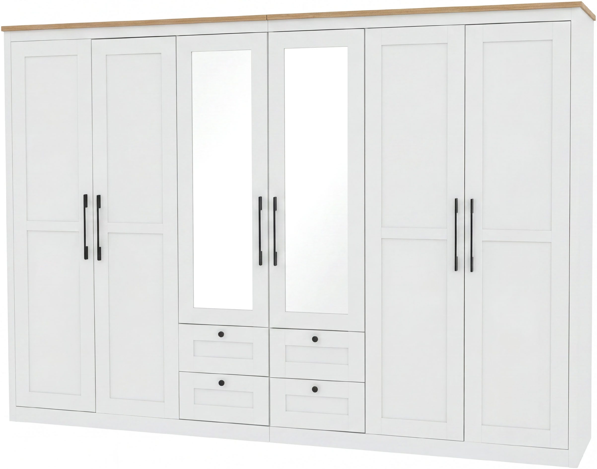 OTTO home Kleiderschrank Büsum Schlafzimmer Schrank mit 6 Türen und Spiegel (stabile robuste Bauweise mit optimaler Aufteilung - Breite 3m) Schlafzimmerschrank Landhaus Design Garderobe Schrank Bestseller