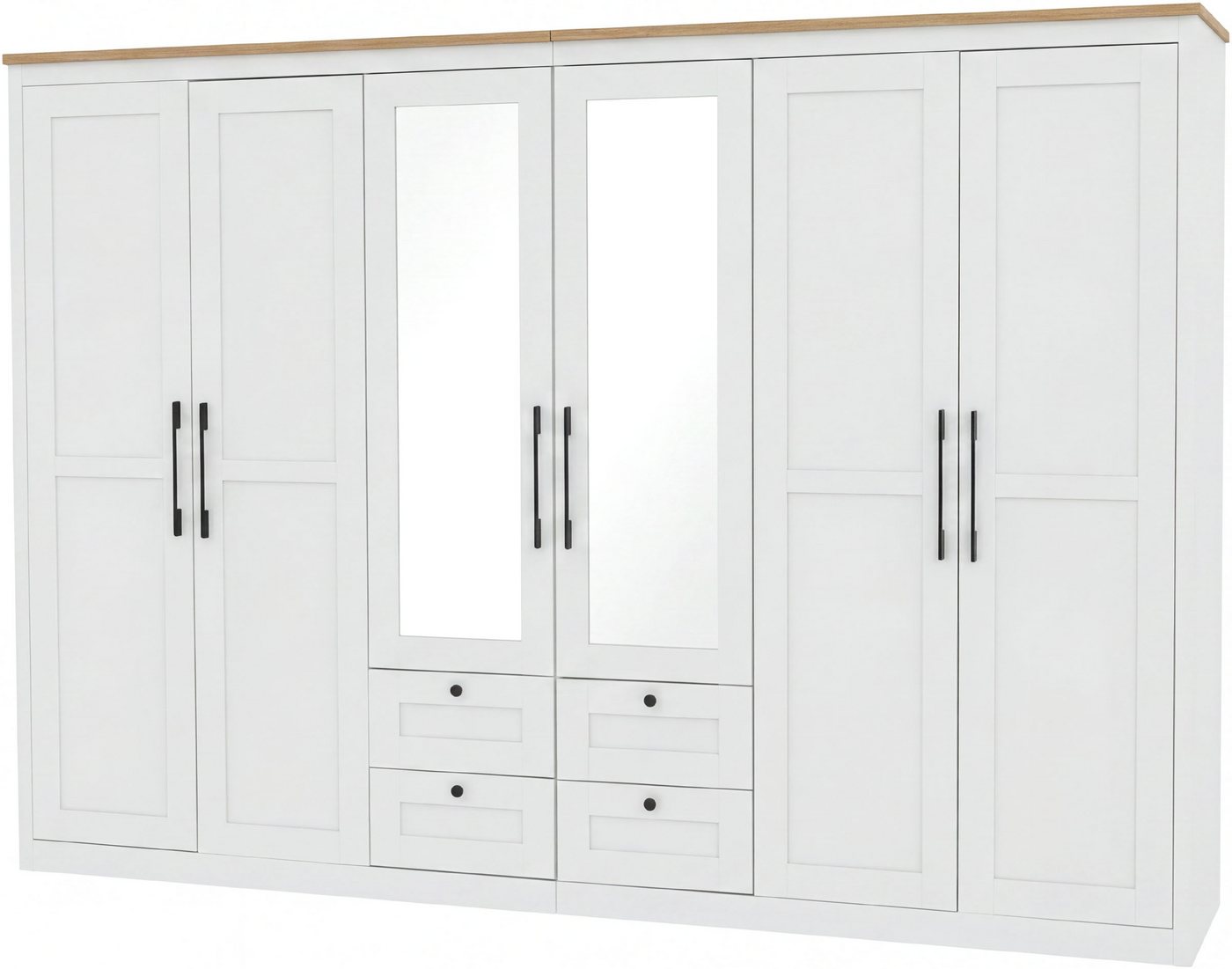 OTTO home Kleiderschrank Büsum Schlafzimmer Schrank mit 6 Türen und Spiegel (stabile robuste Bauweise mit optimaler Aufteilung - Breite 3m) …