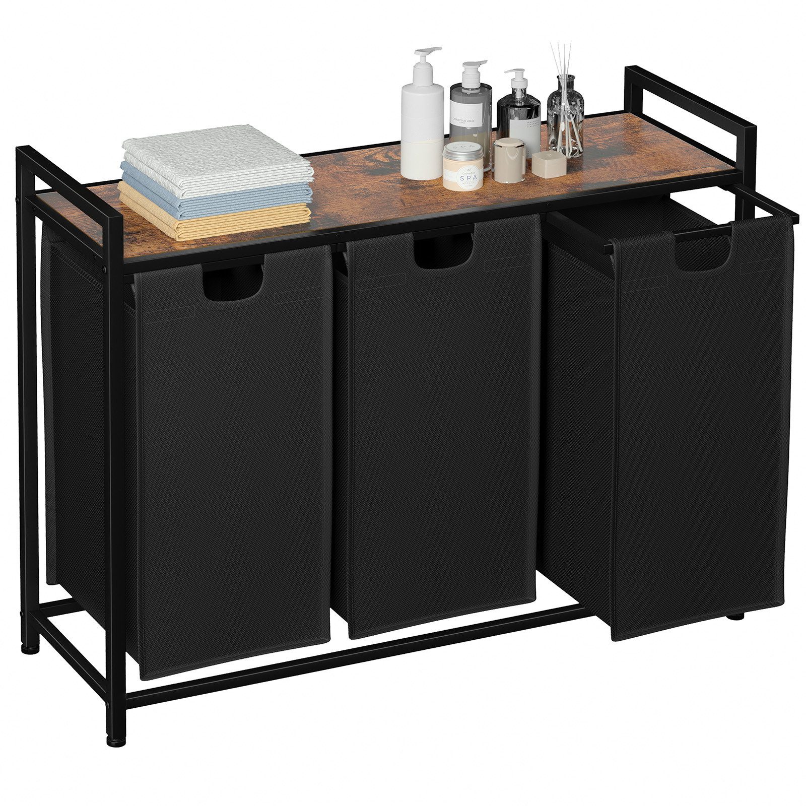 AMHANCIBLE Wäschekorb mit 3 Fächern & oberem Regal, Ausziehbar 3 x 38 Liter (1 St), Maße 92×30×72 cm