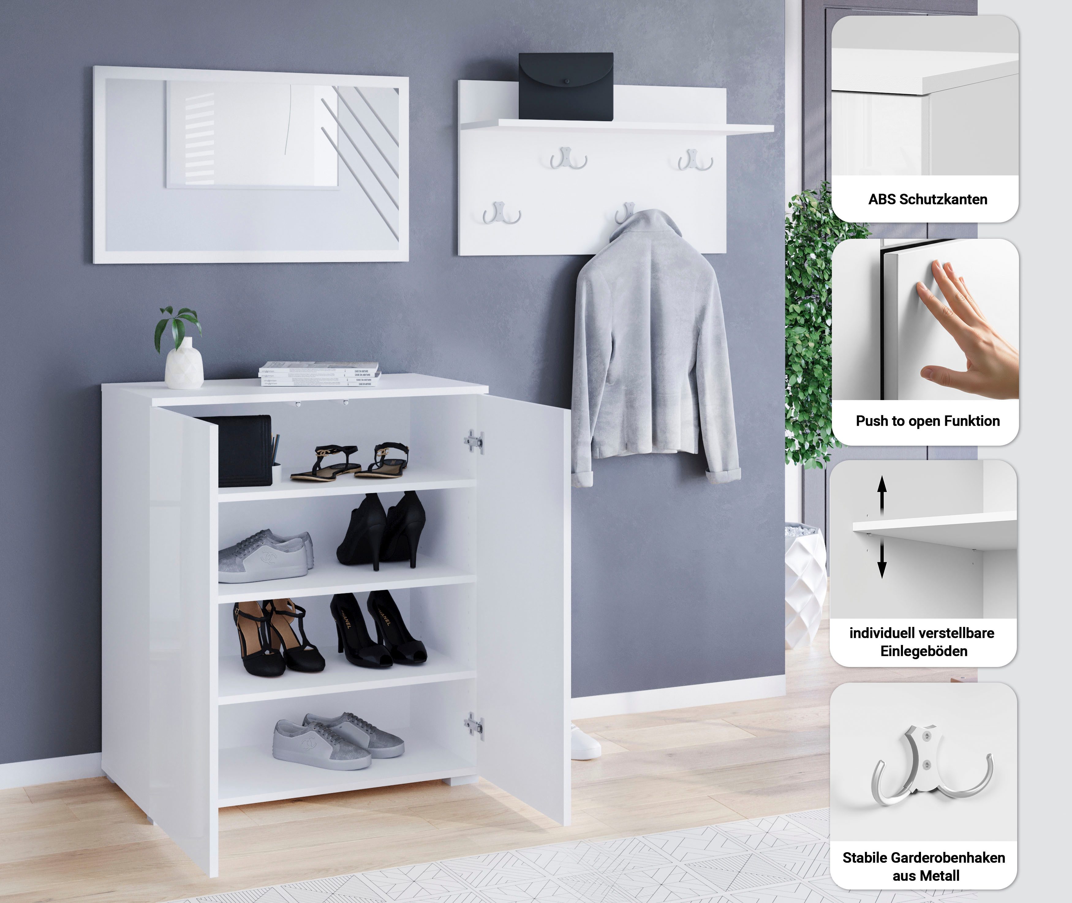 OTTO home Garderoben-Set PARIS/ TOKYO, (Komplett-Set, 3-St), Kompaktgarderobe Breite 150cm mit Spiegel für Ihren Eingangsbereich