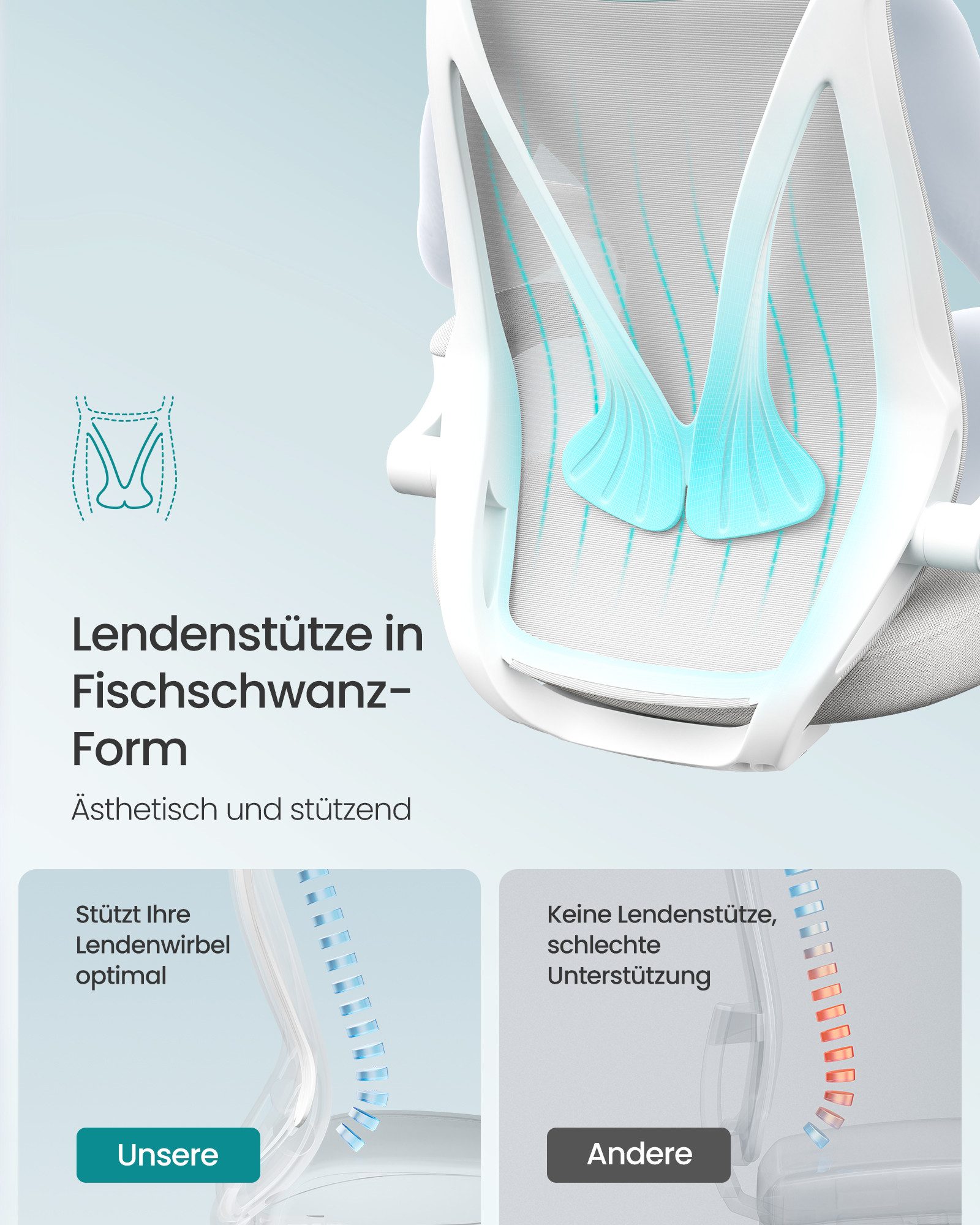 SONGMICS Bürostuhl, Schreibtischstuhl, ergonomische Rückenlehne, hochklappbare Armlehnen