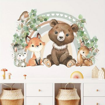 Montegoni Wandsticker Kinder Tier Wandsticker,Wandtattoo mit Waldtieren,Wandaufkleber Deko (Wandtattoo für Kinderzimmer, Bär Fuchs Herz Regenbogen Tier Wanda), wasserdichte,abnehmbare