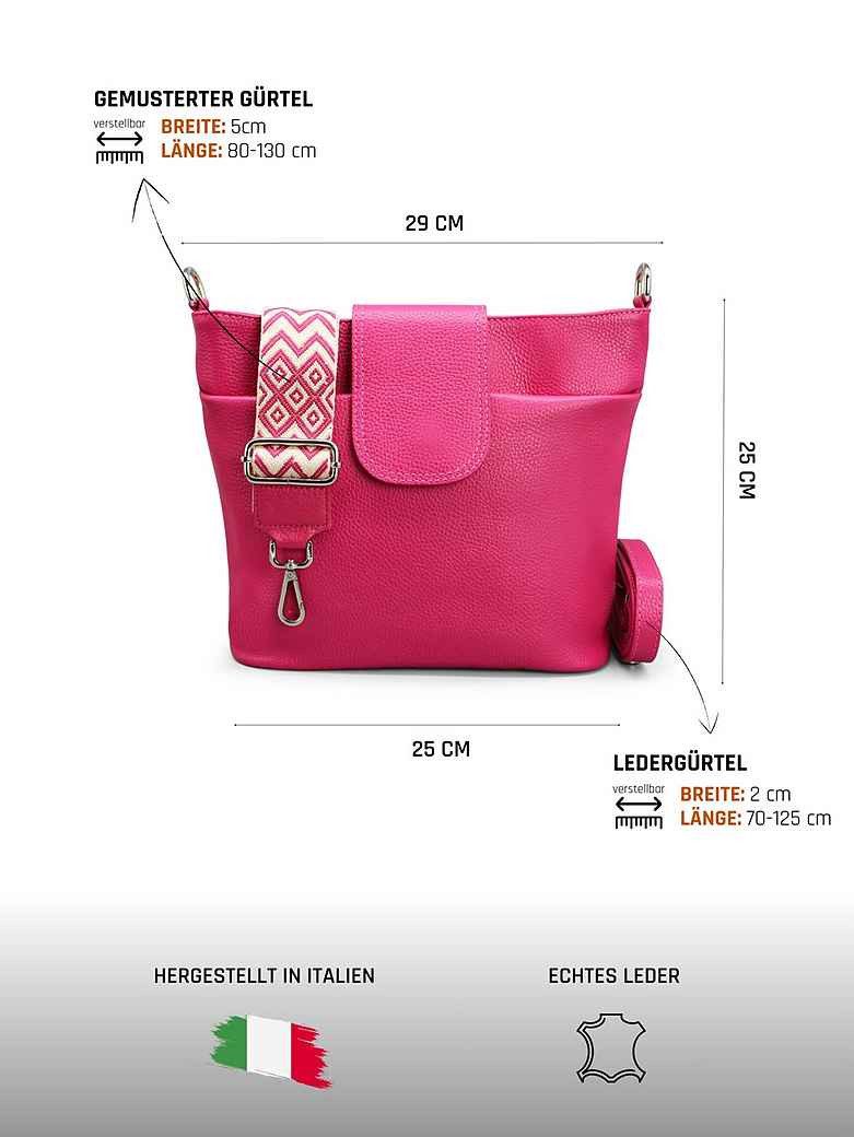 Adel Bags Schultertasche SARA Umhängetasche Damen Pink aus Echtleder Crossbody (Test SEHR GUT, Note 1.1), 20 Farboptionen, Hergestellt in Italien, mit 2 Riemen