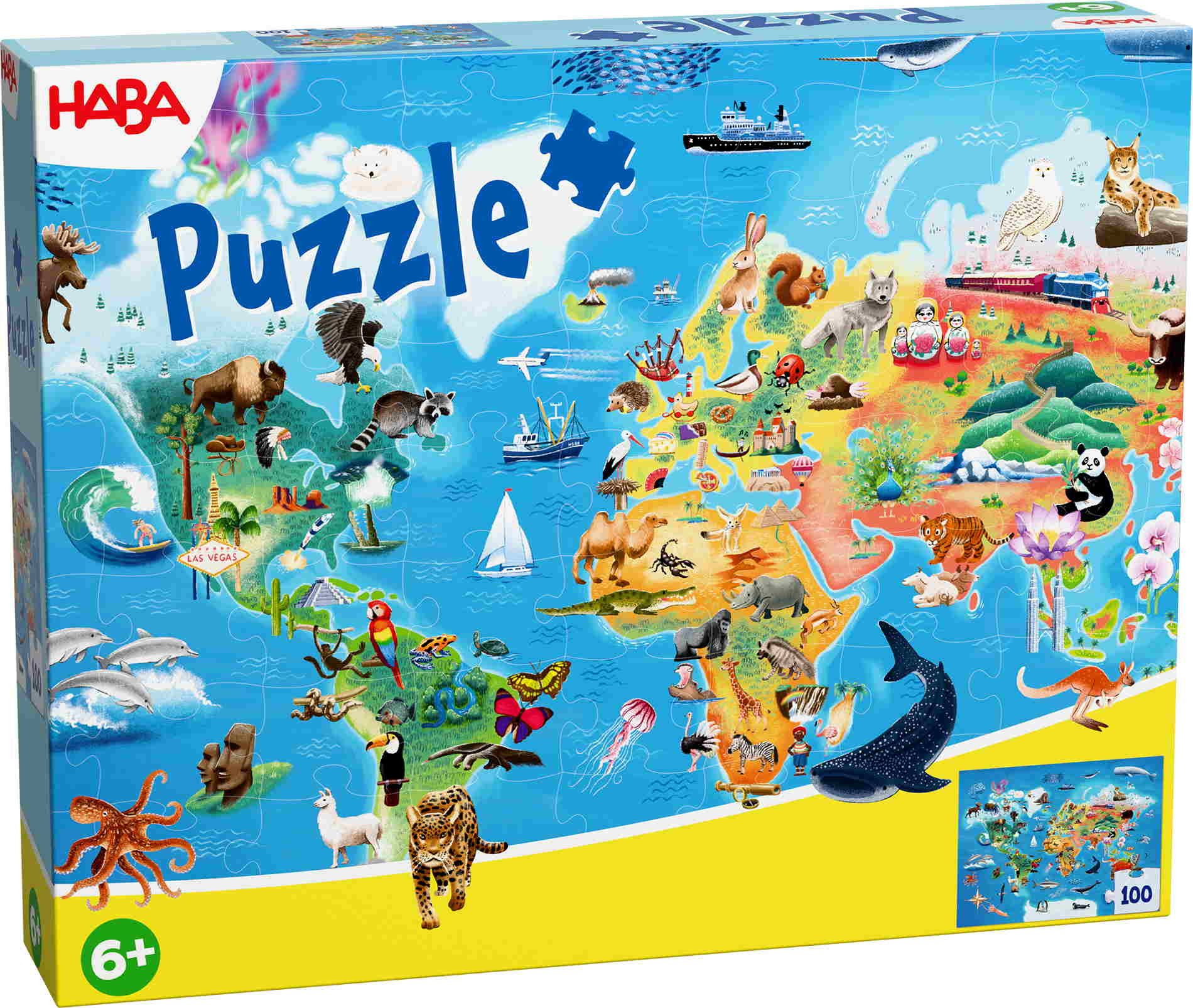 Haba Puzzle 100 Teile Kinder Puzzle Weltkarte 2013400001, Puzzleteile