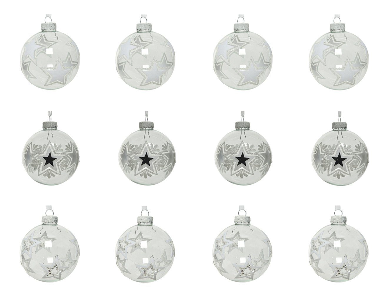 Kaemingk Weihnachtsbaumkugel, Weihnachtskugeln Glas Sterne Motiv 8cm klar transparent, 12er Set