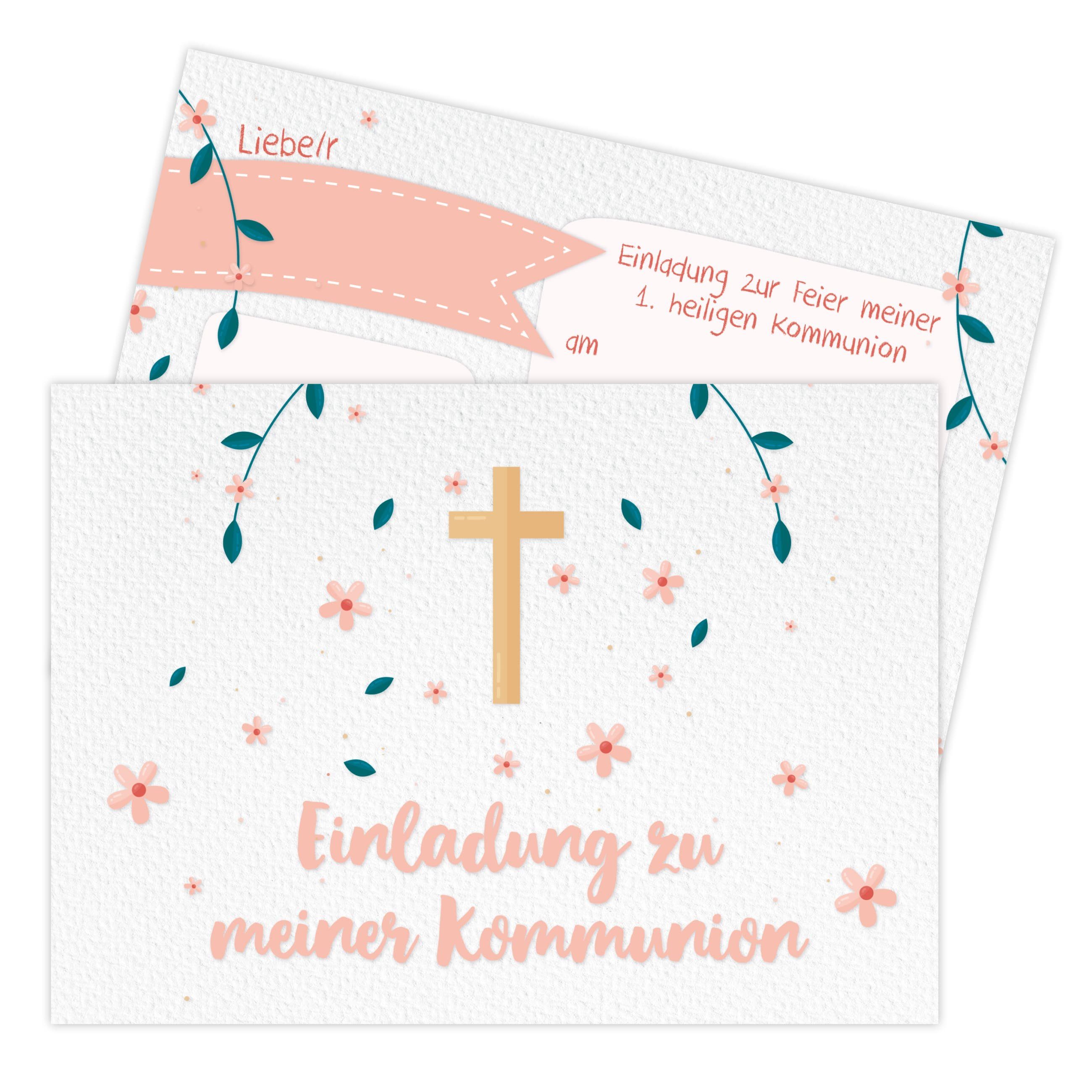 PAPIERDRACHEN Kommunionskarte 12 Einladungskarten zur Kommunion - Einladung zur Heiligen Kommunion, für Mädchen und Jungen -hochwertig gedruckt in DIN A6