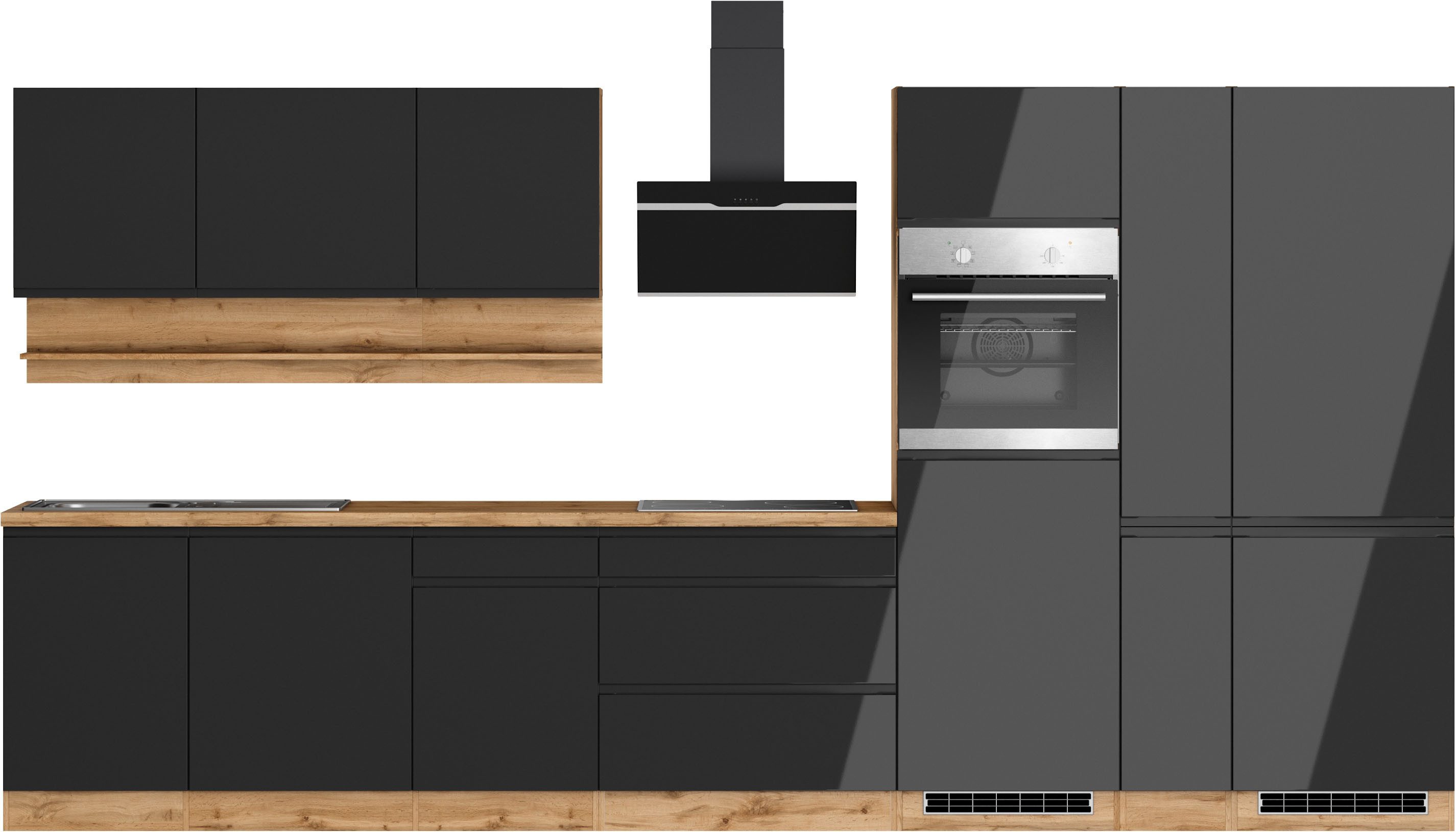 KOCHSTATION Küchenzeile KS-Virginia,neu in verbesserter Ausführung, Breite 390 cm, Soft-Close, mit Glaskeramik-oder Induktionskochfeld