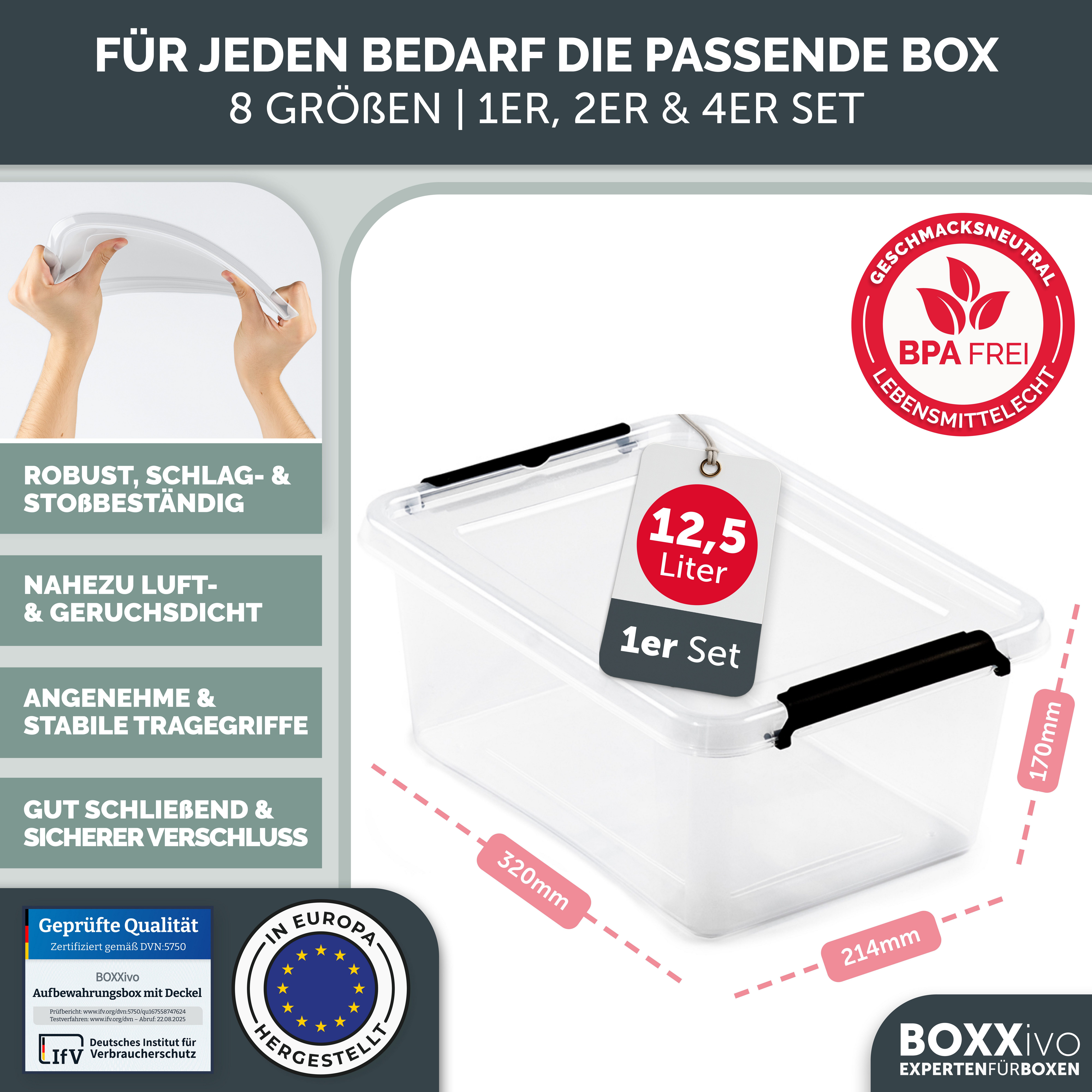 BOXXivo Aufbewahrungsbox Aufbewahrungsboxen mit Deckel BPA-freie & lebensmittelechte Boxen (1 St), Plastikbox mit Deckel - robuste & stapelbare Aufbewahrungsboxen