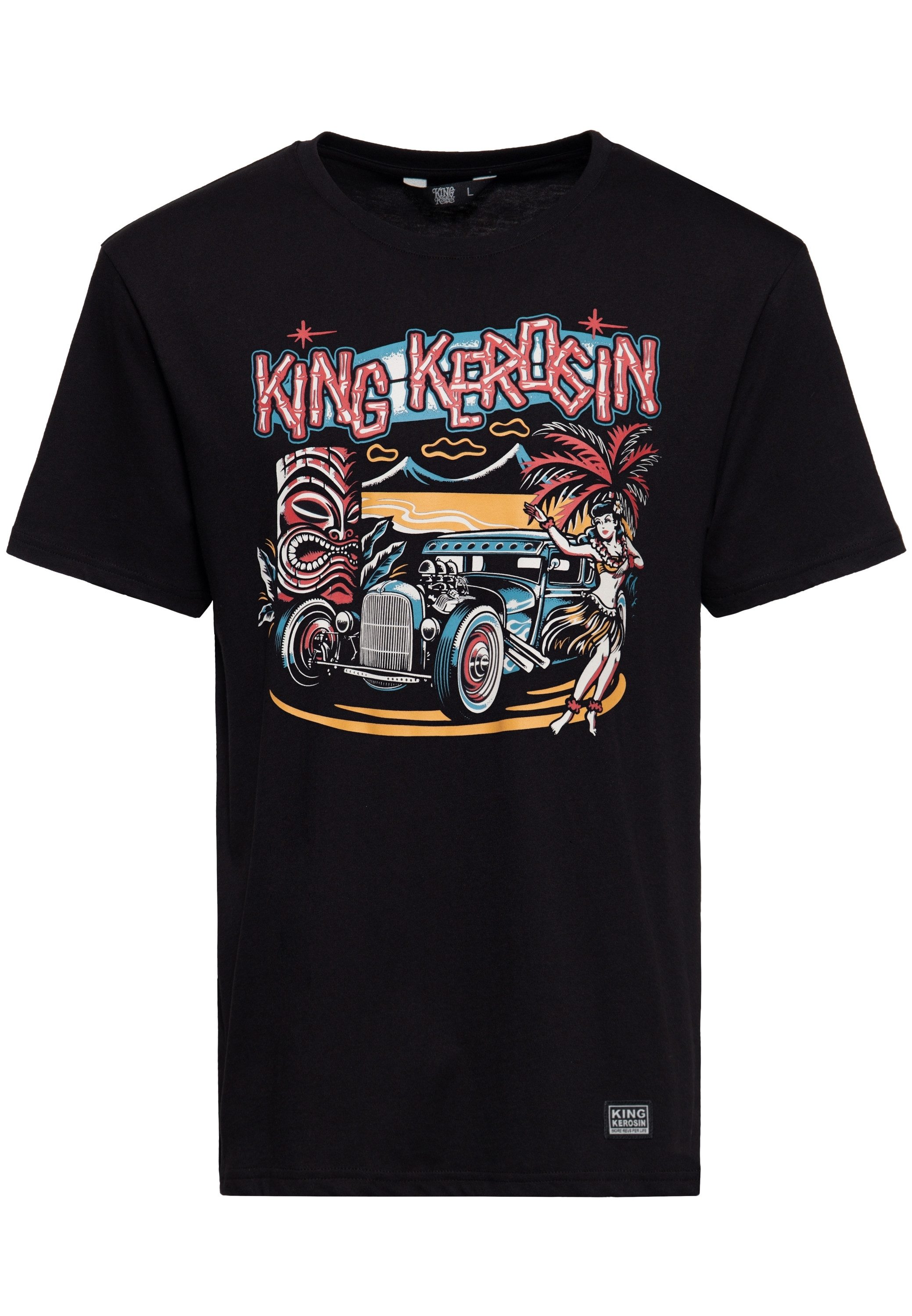 KingKerosin Print-Shirt Tiki Großflächiger Frontprint im Old-School-Stil
