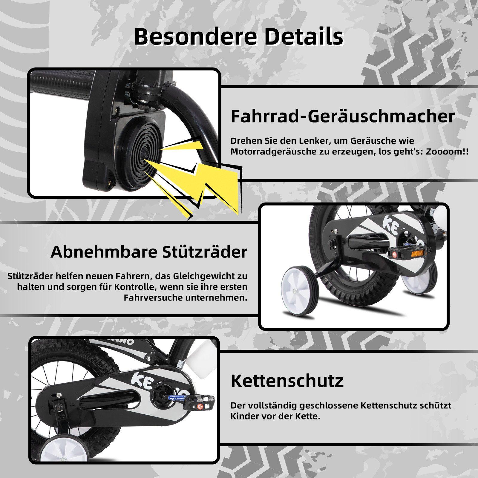 JOYSTAR Kinderfahrrad 12/16 Zoll fahrrad im Motorradstil für 3-8 Jahren Jungen und Mädchen, mit Stützrädern, Getränkehalter und Schutzblechen