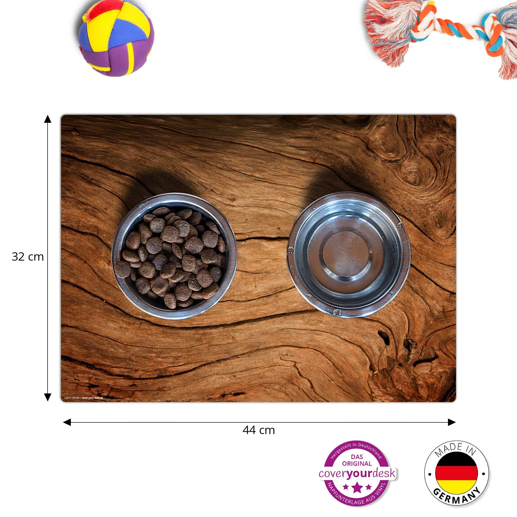 cover-your-desk.de Napfunterlage für Hunde & Katzen „Rustikales Holz für Landhausromantik“, 1-St., rutschhemmend, abwaschbar, reißfest, aus Premium-Vinyl - Made in Germany