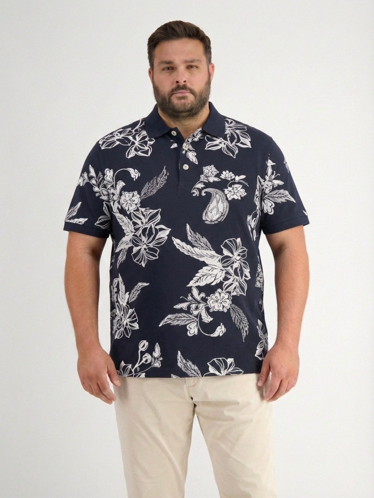 LERROS Poloshirt Poloshirt mit floralem All-over-Print, grosse Größen