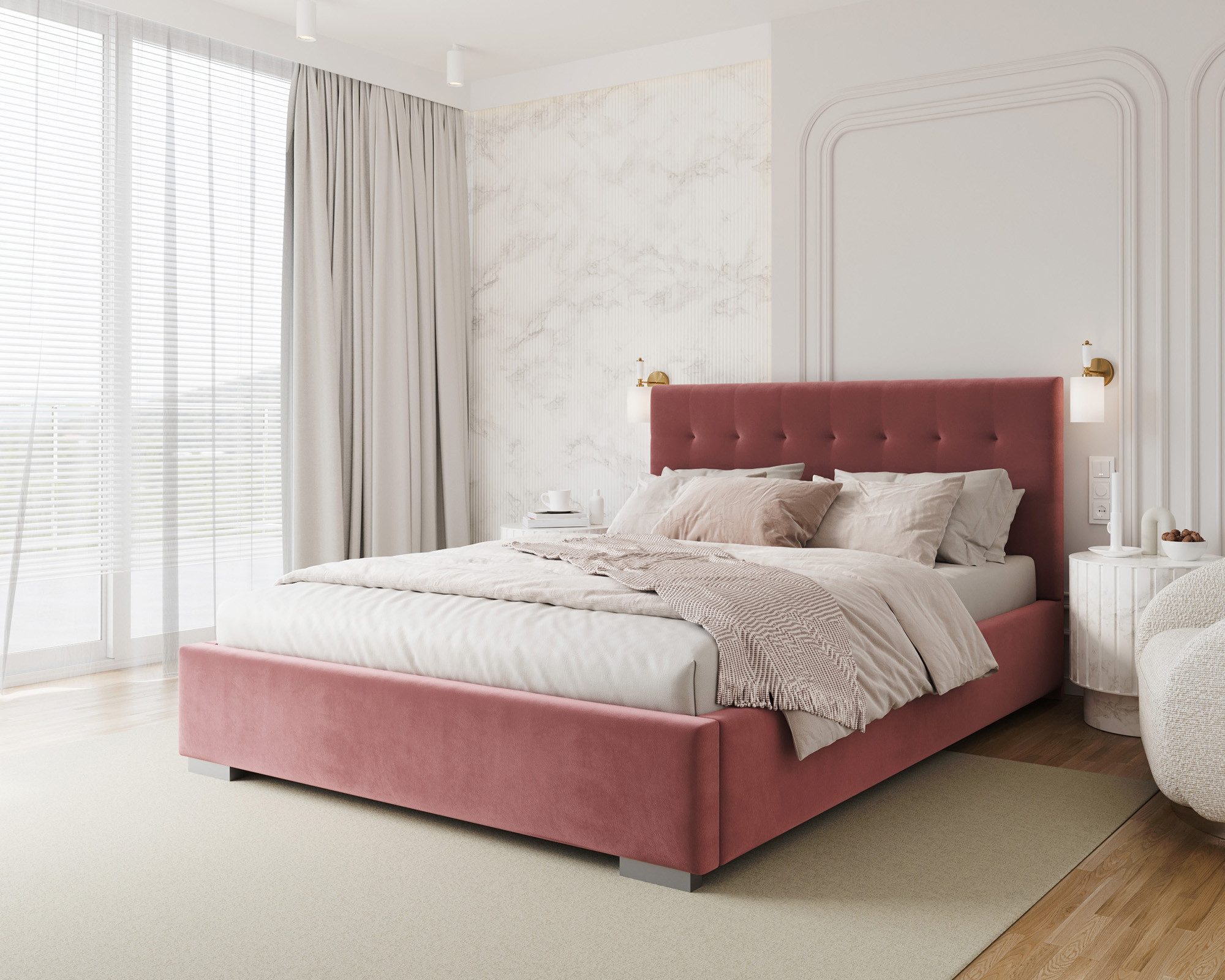 thematys Polsterbett Samt Velours Bett mit Bettkasten & Lattenrost, 120x200–180x200 cm (Optional mit 28 cm H3/H4 Taschenfederkern oder 23 cm Taschenfederkern-Matratze H2, hydraulisches Stauraumbett)