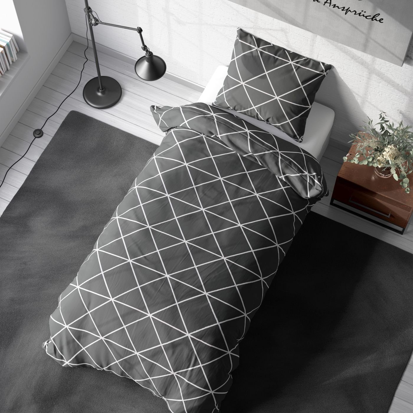 soma Bettwäsche Set Renforcé 135x200 Baumwolle Triangle anthrazit, Renforcé, 2 teilig, Geschenkidee atmungsaktiv weich sale Reißverschluss Partner Sommer