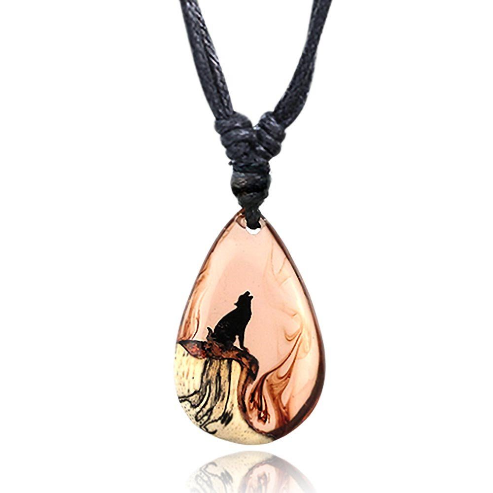 viva-adorno Kette mit Anhänger Wolf Halskette Epoxy Holz Anhänger Surferket günstig online kaufen