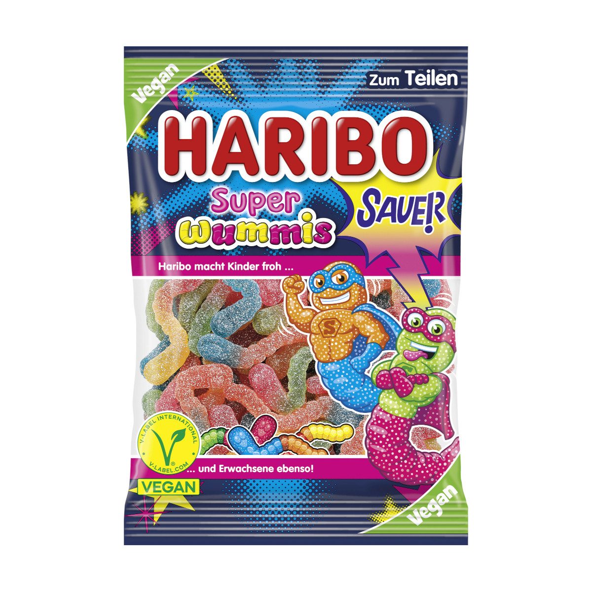 HARIBO Süßigkeit, Haribo Super Wummis Fruchtgummi vegan teilweise Cola-Geschmack 175g