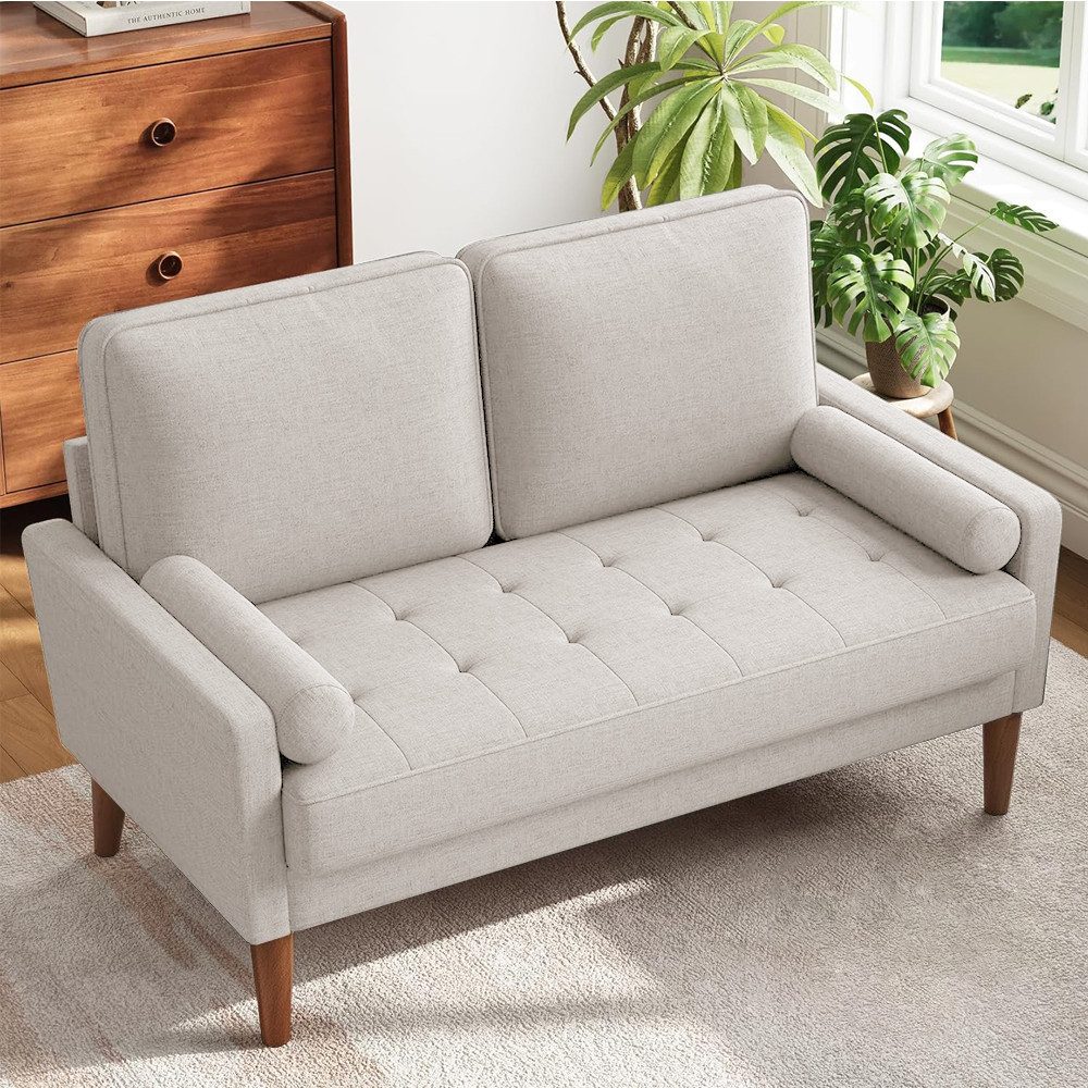 Mihtrov Sofa 2-Sitzer Sofa aus Leinenstoff mit Armlehnen und Kissen 121x77x günstig online kaufen