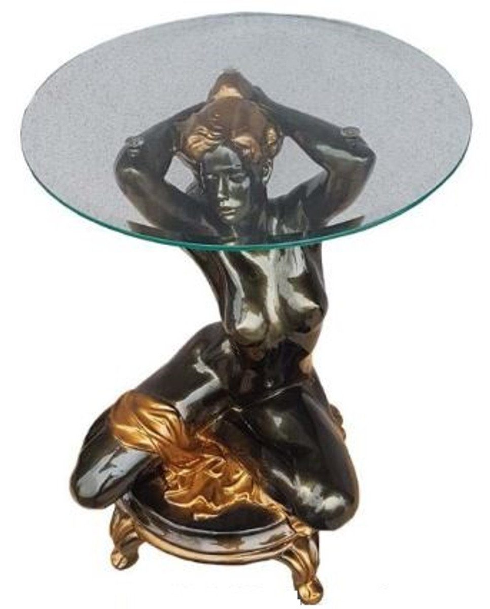 - Gold H. x Glasplatte kniende - Möbel Jugendstil 45 runder Frau Casa Schwarz Padrino / Ø Beistelltisch Beistelltisch 63,5 mit cm Tisch Eleganter