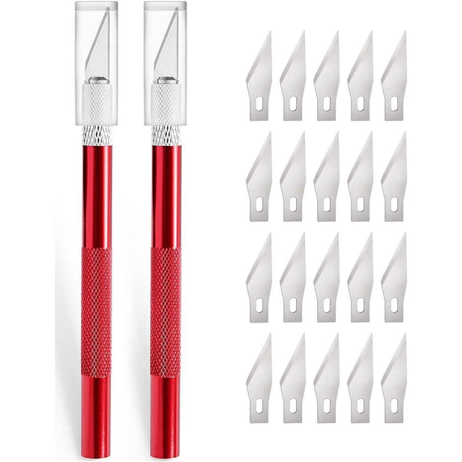 LuxusKollektion Cuttermesser Cuttermesser 2 Stück Skalpell 20 Ersatzklingen Bastelmesser Rot