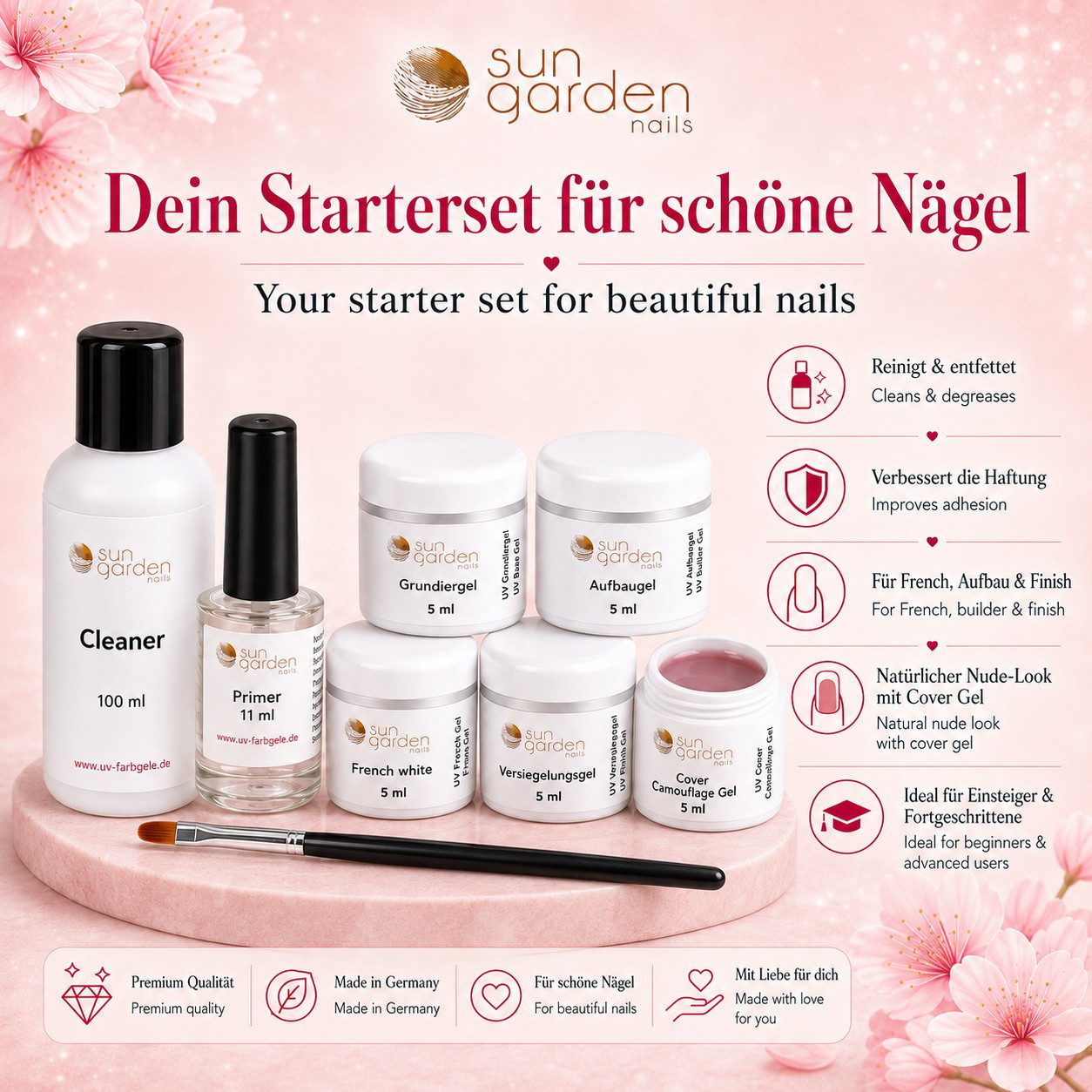 Sun Garden Nails Nagellack-Set UV-Gel Set Little Rock 5x5ml UV Gele Startset Nageldesign