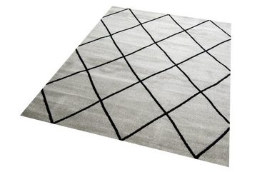 Teppich Skandinavischer Teppich Wohnzimmer Rautenmuster grau schwarz pflegeleicht, Carpetia, rechteckig, Höhe: 8 mm