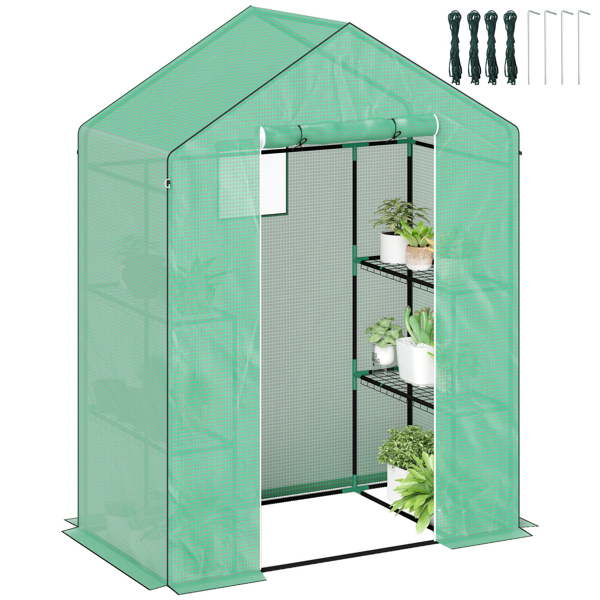 Outsunny Foliengewächshaus mit Rolltür, Fenster, Regale, günstig online kaufen