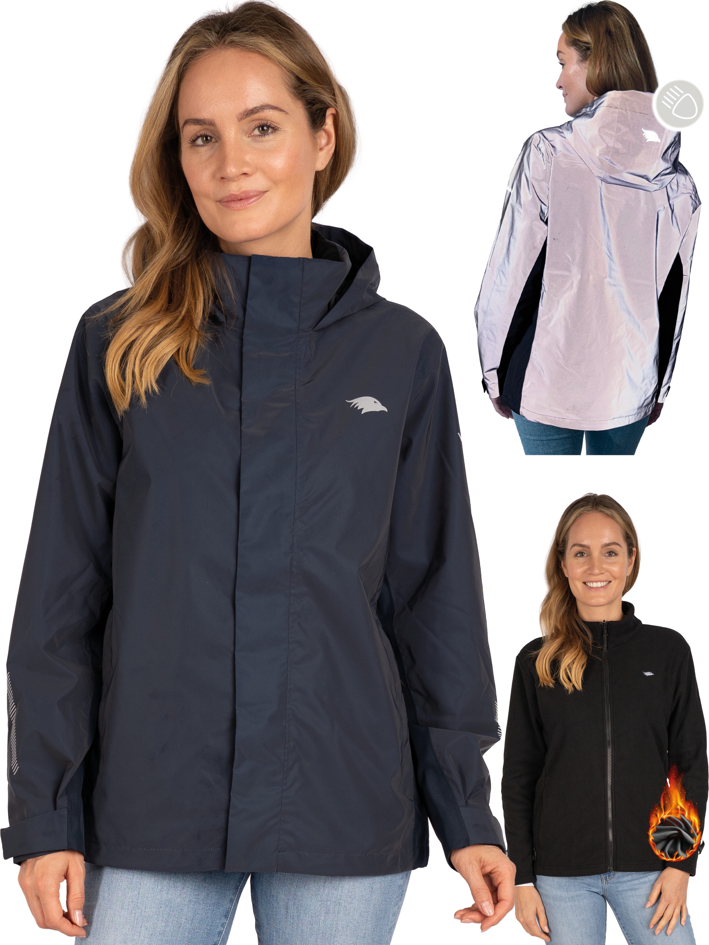Valkental 3-in-1-Funktionsjacke für Damen (Reflektierend & Wasserdicht) Fleece Zipp-In & Verstaubare Kapuze