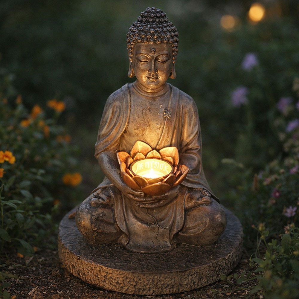 GLOBO LIGHTING LED Dekofigur, LED-Leuchtmittel fest verbaut, 2er Set LED Solarlampe Gartendeko Blumenbeet Buddha grau