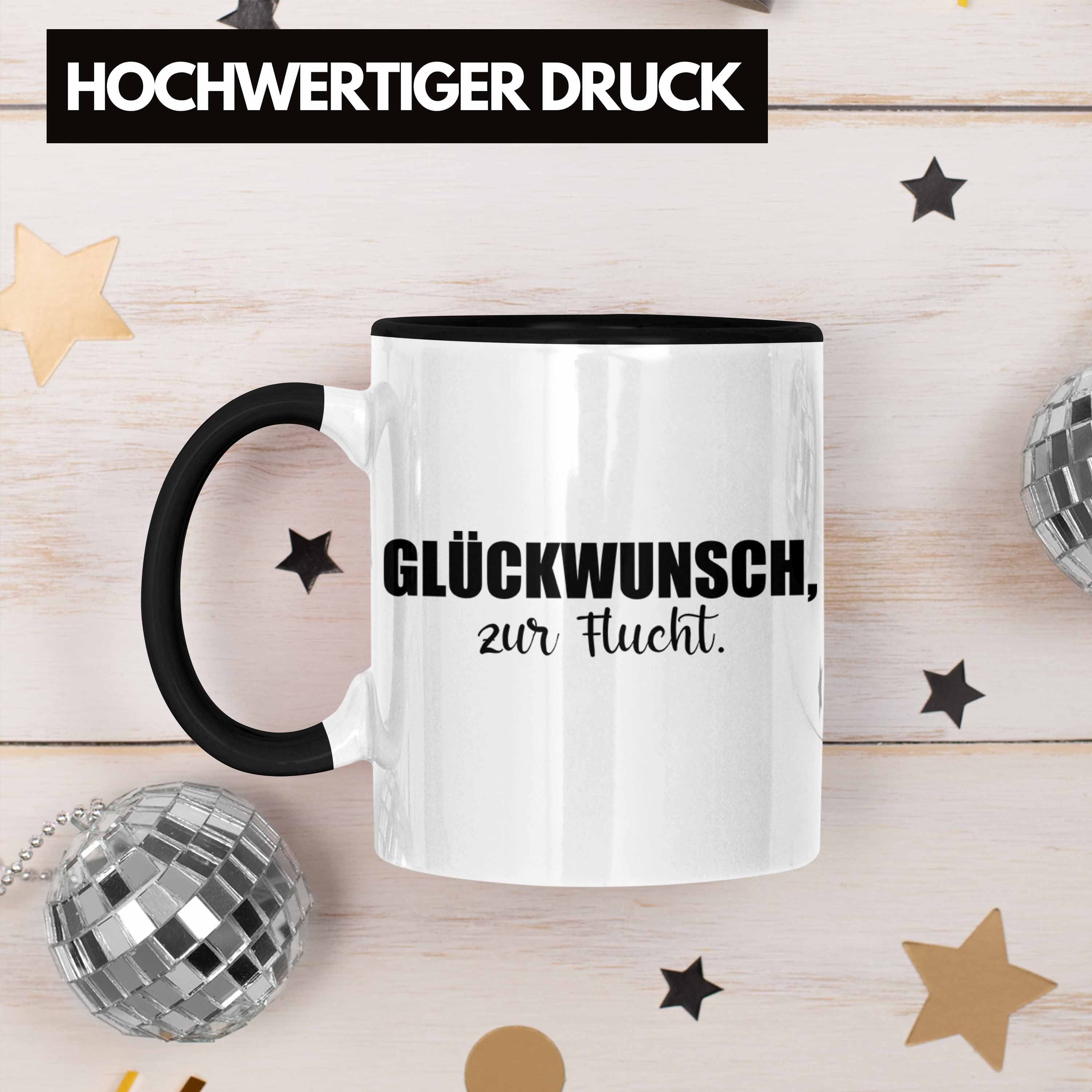 Trendation Abschiedsgeschenk Lustig Tasse Glückwunsch Kollege Geschenk Kollegin Flucht Jobwechsel Tasse schwarz - Sprüche Zur