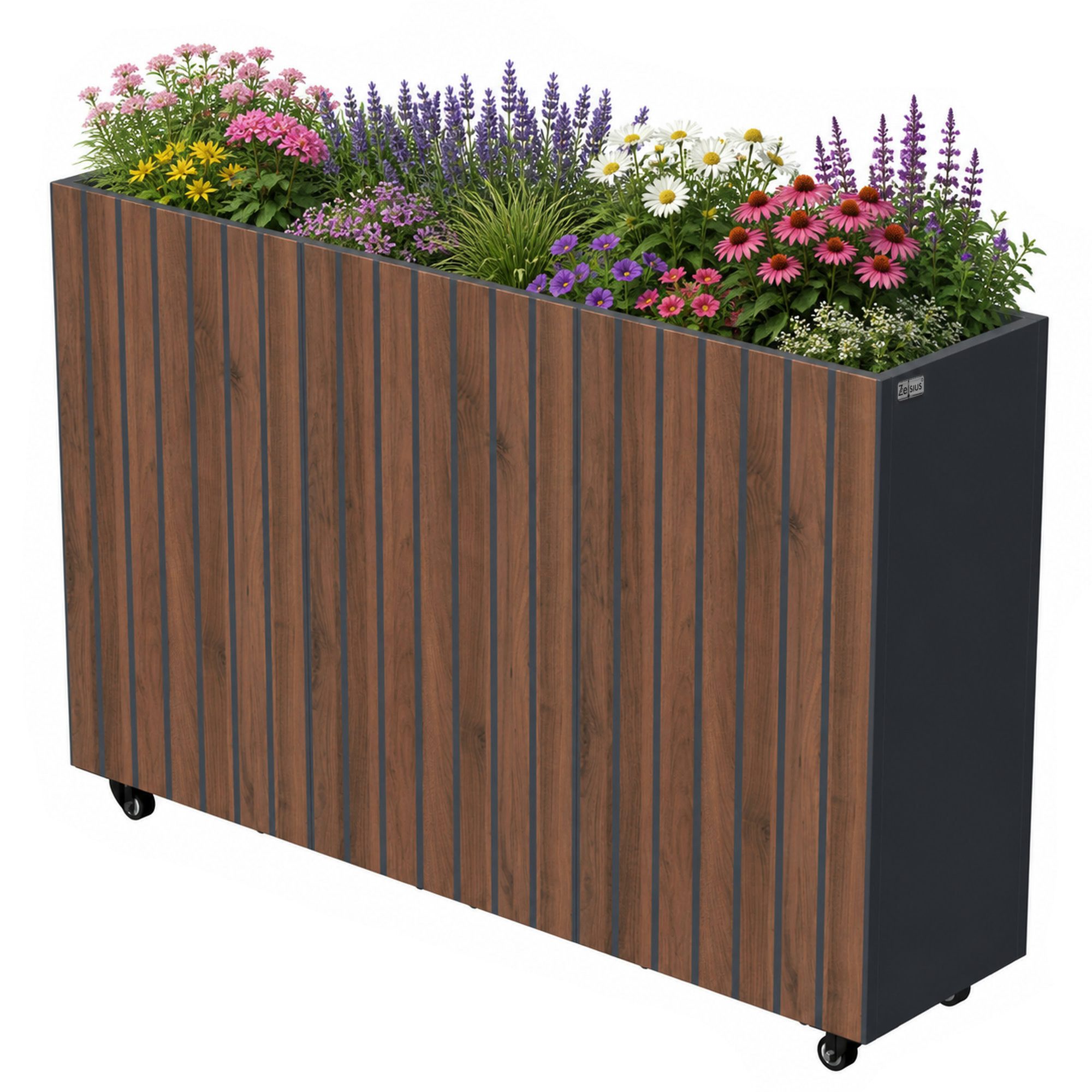 Zelsius Hochbeet verzinkter Stahl mit Rollen 120 x 30 x 80 cm Anthrazit RAL 7016 Walnus