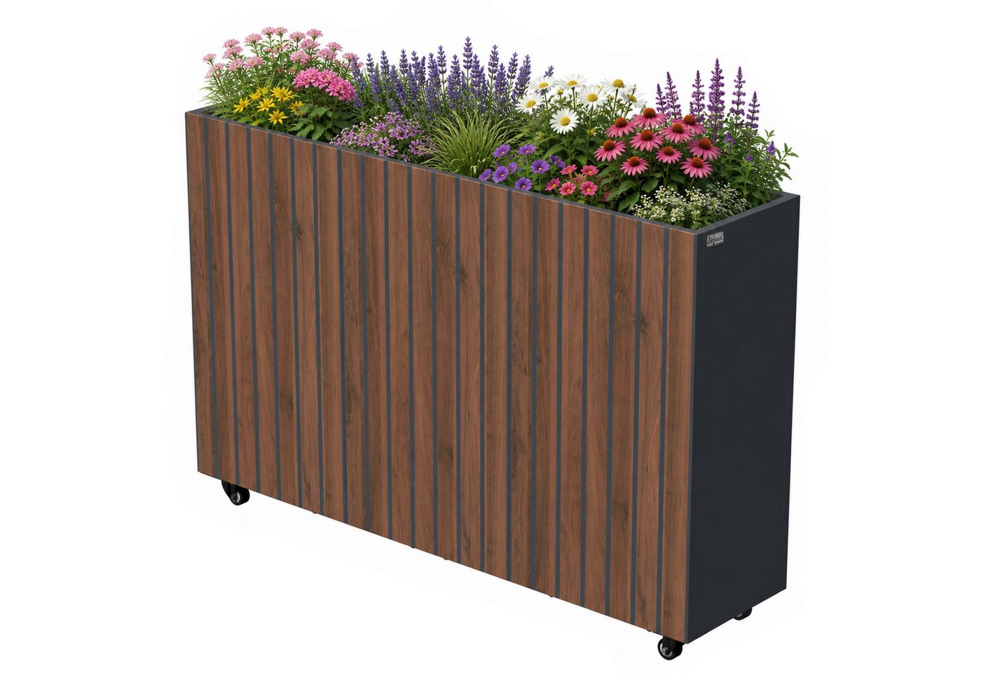 Zelsius Hochbeet verzinkter Stahl mit Rollen 120 x 30 x 80 cm Anthrazit RAL 7016 Walnus
