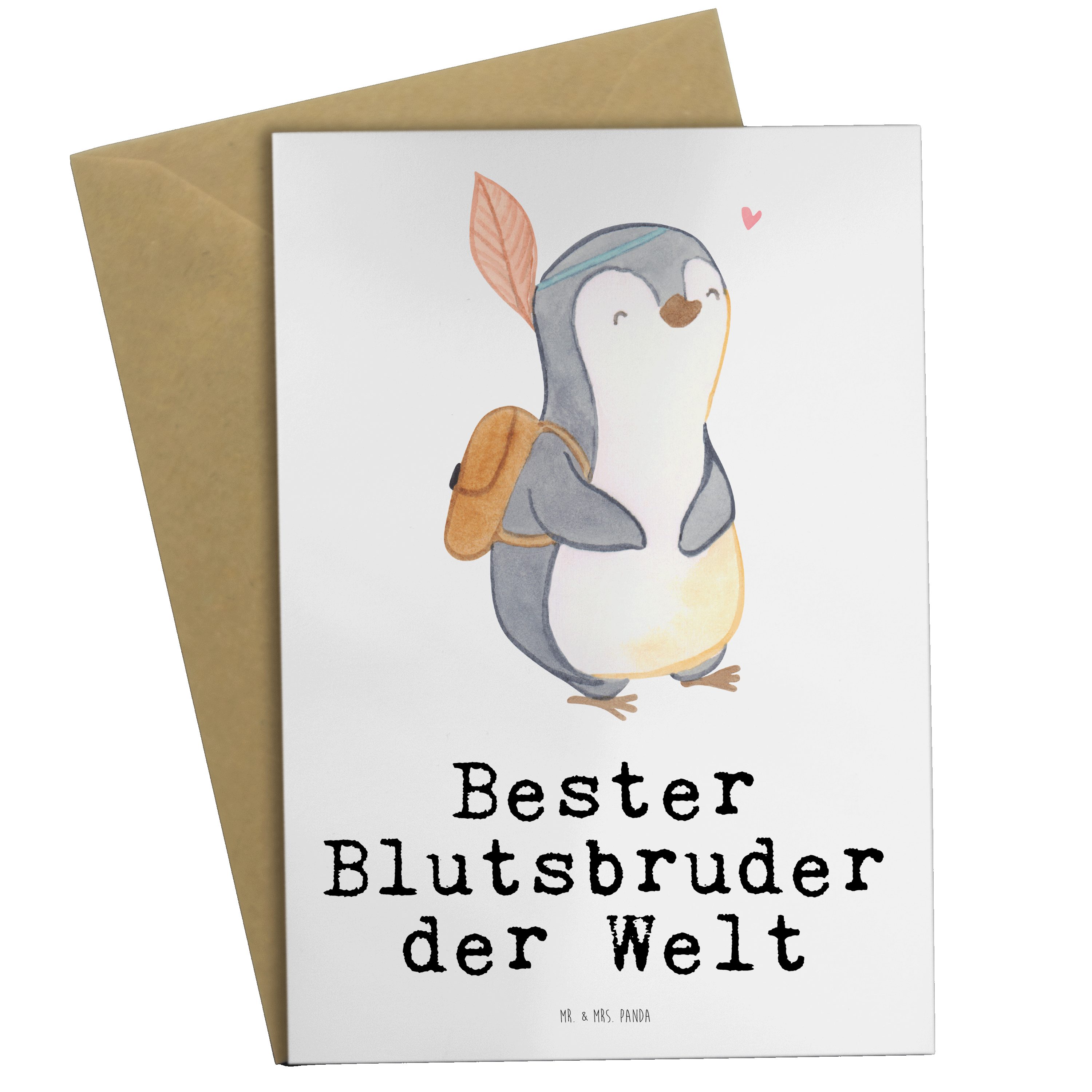 Mr. & Mrs. Panda Grußkarte Pinguin Bester Blutsbruder der Welt - Weiß - Geschenk, Dankeschön, Ge