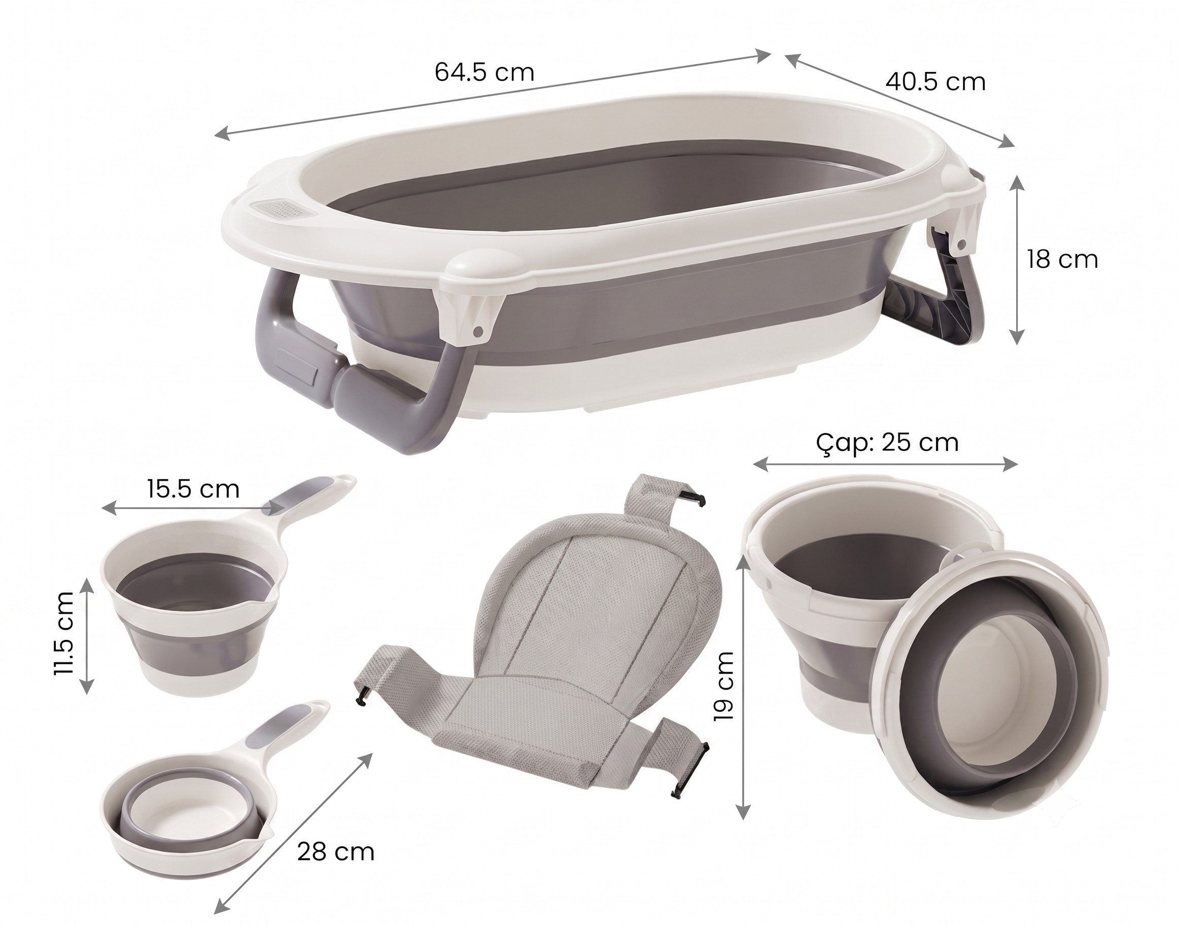 Boncuks Home Babybadewanne Klappbare Babybadewanne Set – Platzsparend, Tragbar, Sicheres Design