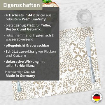 Platzset, Tischset,  Platzset abwaschbar - Vintage Tapeten Muster, Tischsetmacher, (aus erstklassigem Vinyl, 4-St., 44 x 32 cm / beige), Made in Germany