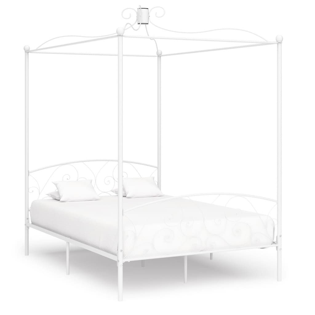vidaXL Himmelbett 140 x 200 cm Himmelbett-Gestell Weiß Metall 140x200 cm Bett Bettrahmen