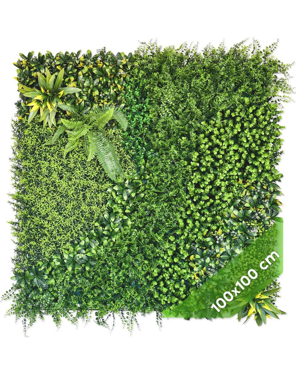 Kunstpflanze Künstliche Pflanzenwand Indoor & Outdoor, Blumenwand, Green Wall Waldgrün, JELLE & JACOB, Höhe 100 cm, pflegeleicht & langlebig für Wohlfühl-Atmosphäre