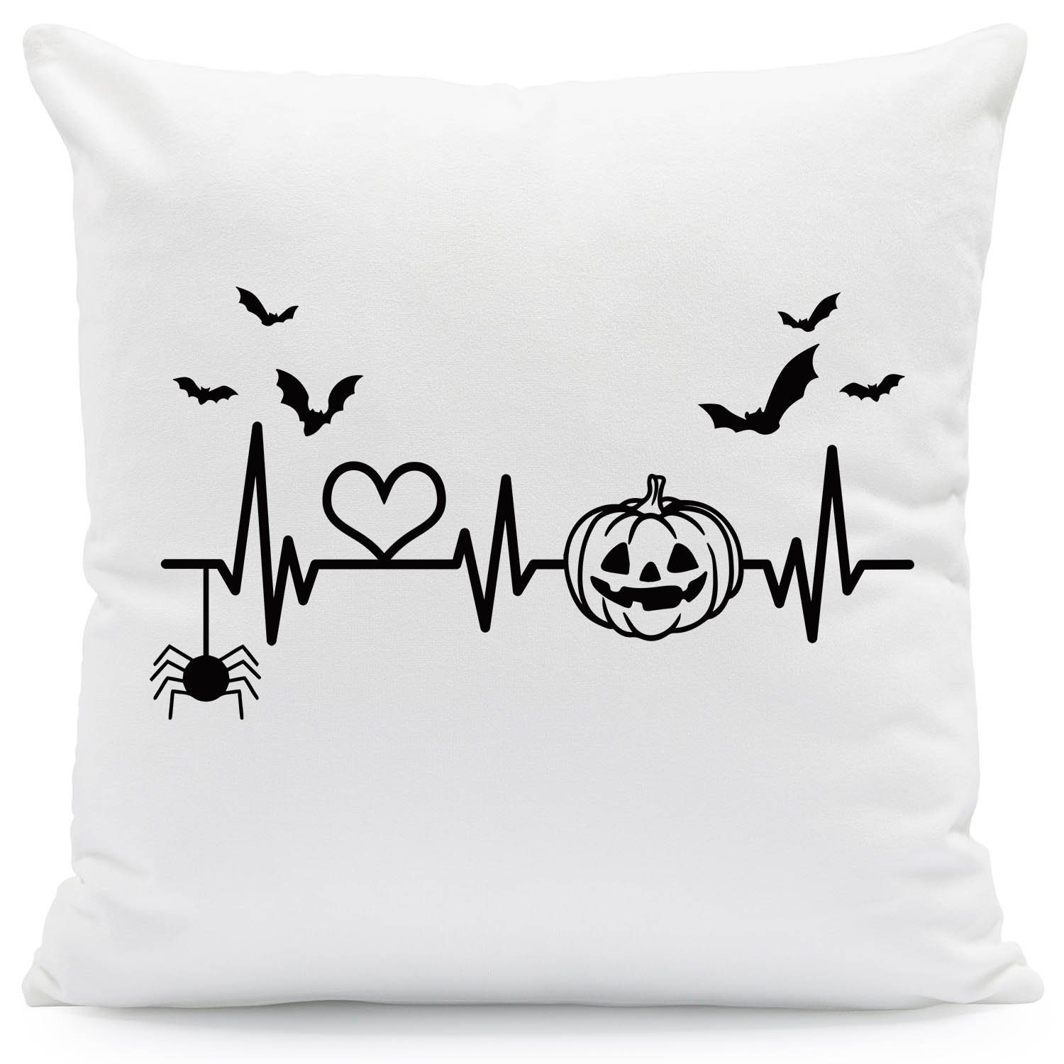 GRAVURZEILE Zierkissen mit Motiv - Pumpkin Heartbeat - Schauriges Halloweenmotiv -, starke Farben ohne verblassen, Maschinenwäsche geeignet - ohne Füllung. € 14,90