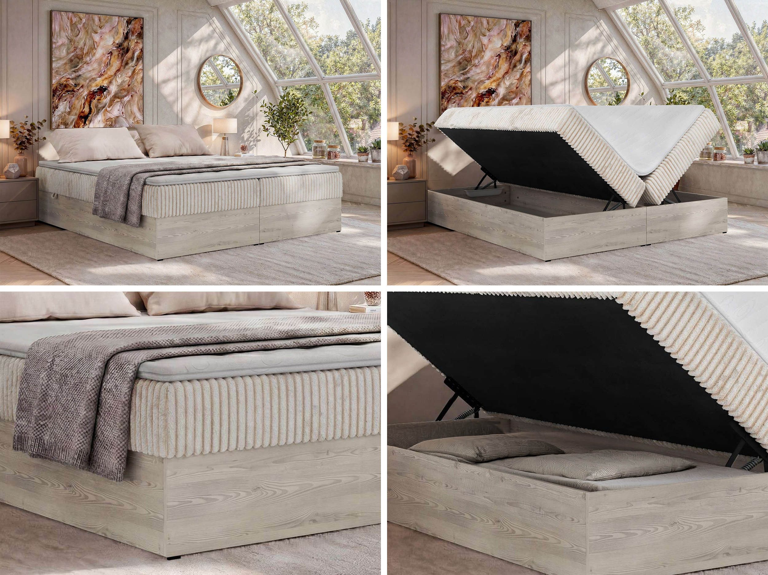 MKS MÖBEL Boxspringbett NORDIC ZERO (Set, Bett, Polsterbett mit integrierten Matratzen, 2 Bettkästen, H3/H4), Topper T25 oder Visco optional, ohne Kopfteil