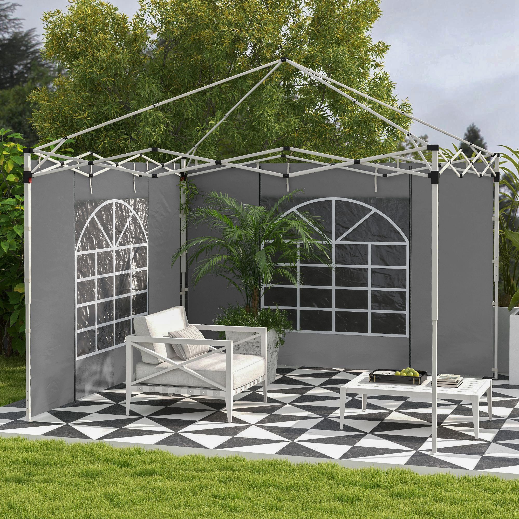 Outsunny Pavillonseitenteil mit Fenster und Klettverschluss, 295x195 cm, für Faltpavillon in 300x300 cm oder 300x600 cm) Seitenwand, [2-St. Seitenteile für Pavillon, für Partyzelt, Hellgrau