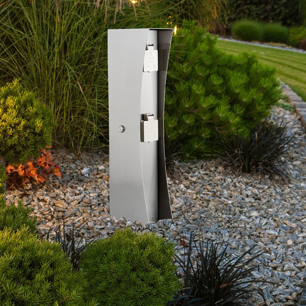 Ledino Steckdose, Außen Steck Dose 2-fach Garten Strom Verteiler silber Veranda