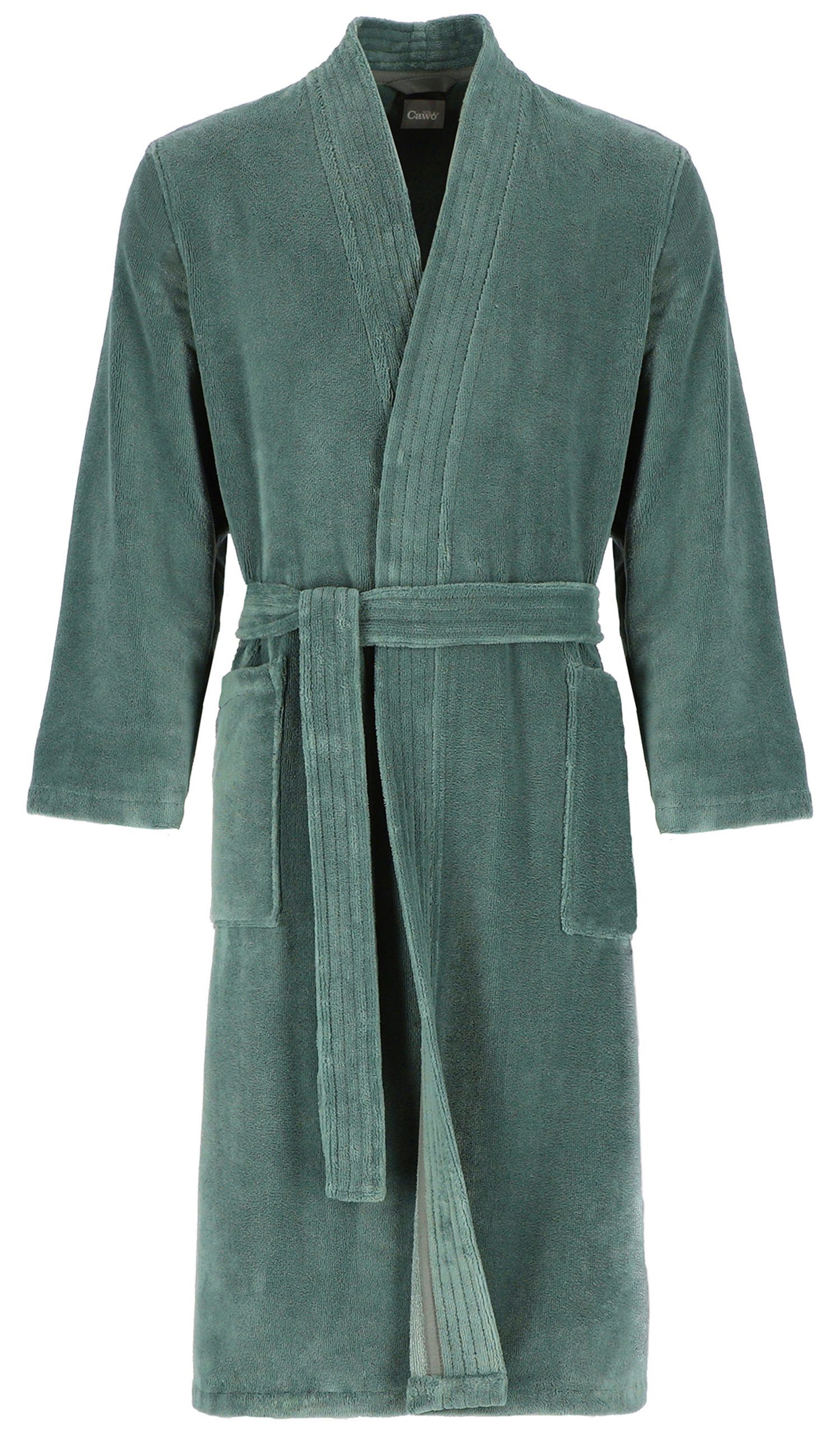 Cawö Herrenbademantel Herren Saunamantel Kimonoform, Baumwollmischung, Kimono-Kragen, Gürtel, Velours Qualität
