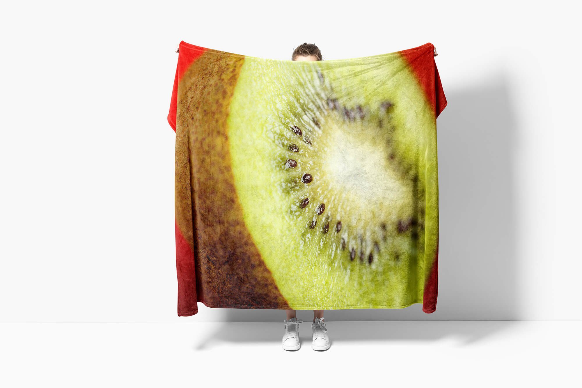 (1-St), Kuscheldecke Art Handtuch Handtuch Frucht, Handtücher mit grüne Kiwi Saunatuch Fotomotiv Strandhandtuch Baumwolle-Polyester-Mix Sinus