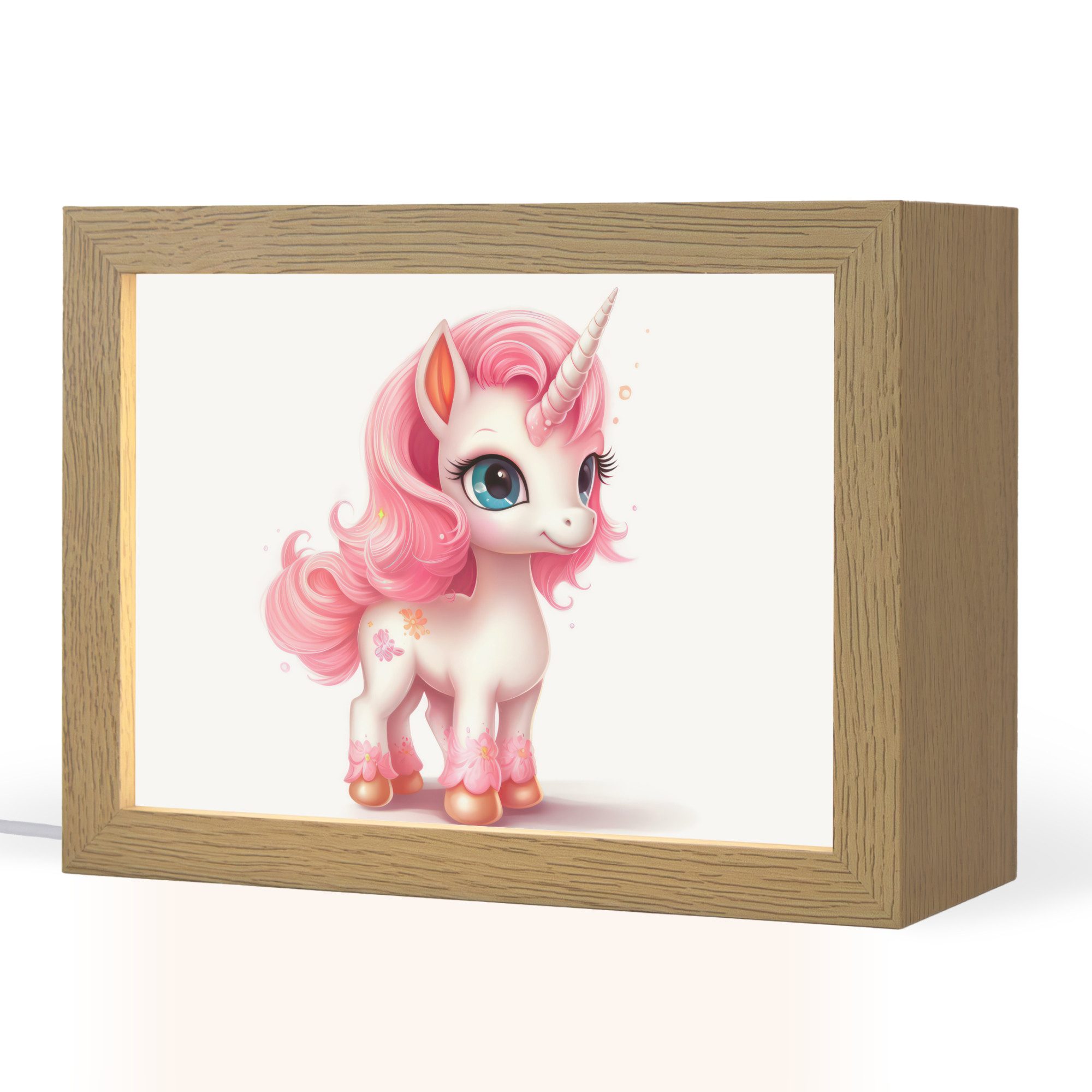 OnlyWow Nachttischlampe Lightbox Einhorn - Mädchen - Kinder - Einhorn - Rosa, Dimmbar, Farbwechsel, LED, Warmweiß, Kaltweiß, Neutralweiß Einstellbar, Nachtlicht, Kinder- und Babyzimmer, Dimmbar, mit Kabel, Tischleuchte