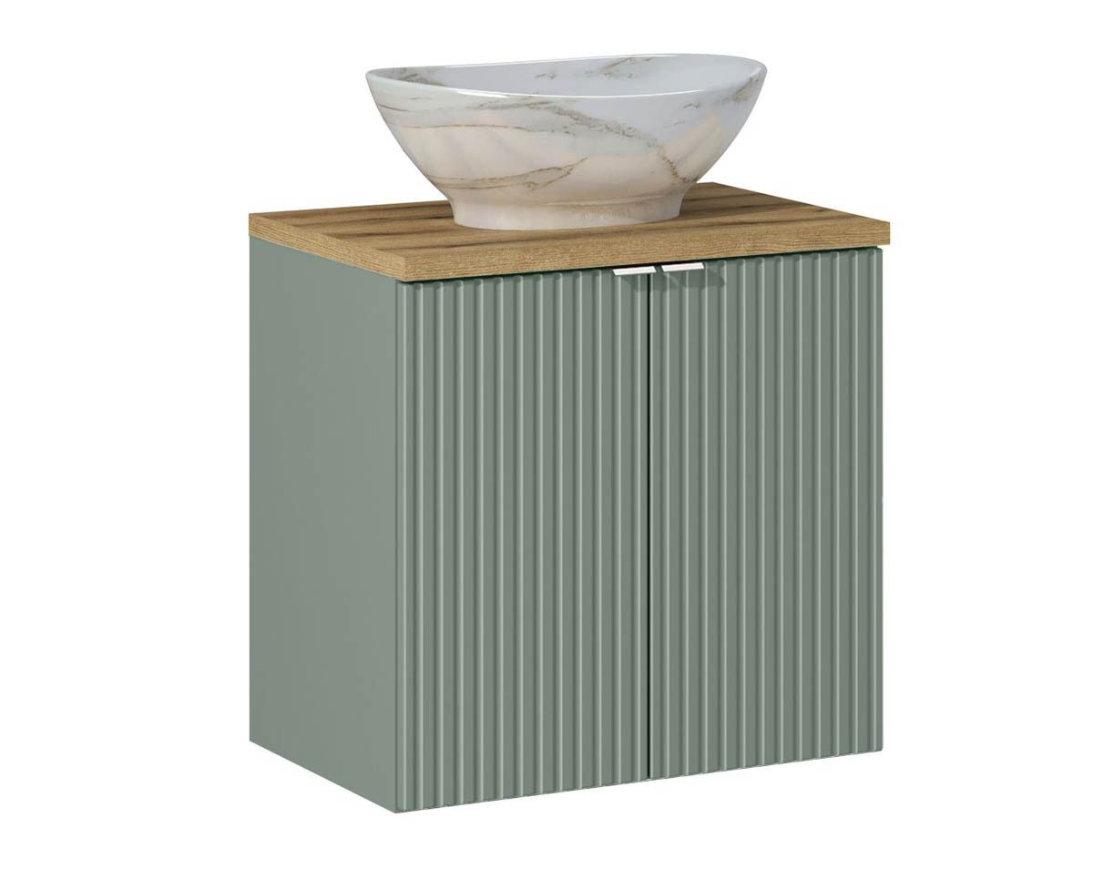 einfachgutemoebel Waschtisch-Set Doppelwaschplatz LINETTE 120cm mit Türen, Aufsatzbecken, oak-grün, (Badmöbel Set, 1-St., Doppel-Waschtisch Unterschrank)