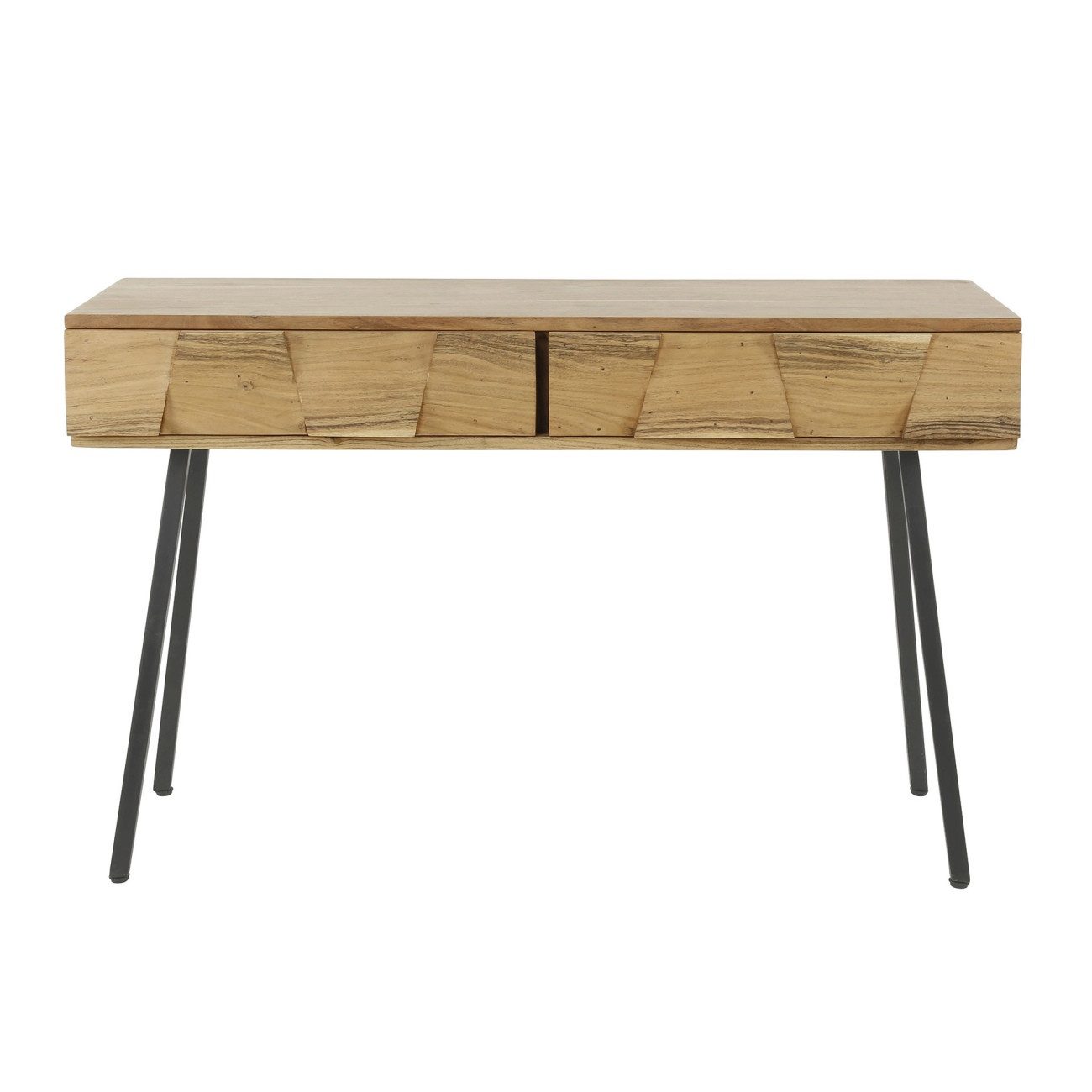 Feeling4Home Konsole Konsole / Schminktisch Ficha - Akazienholz Natur, 2 Schubladen, 120cm, Asymmetrisches Finish an den Fronten