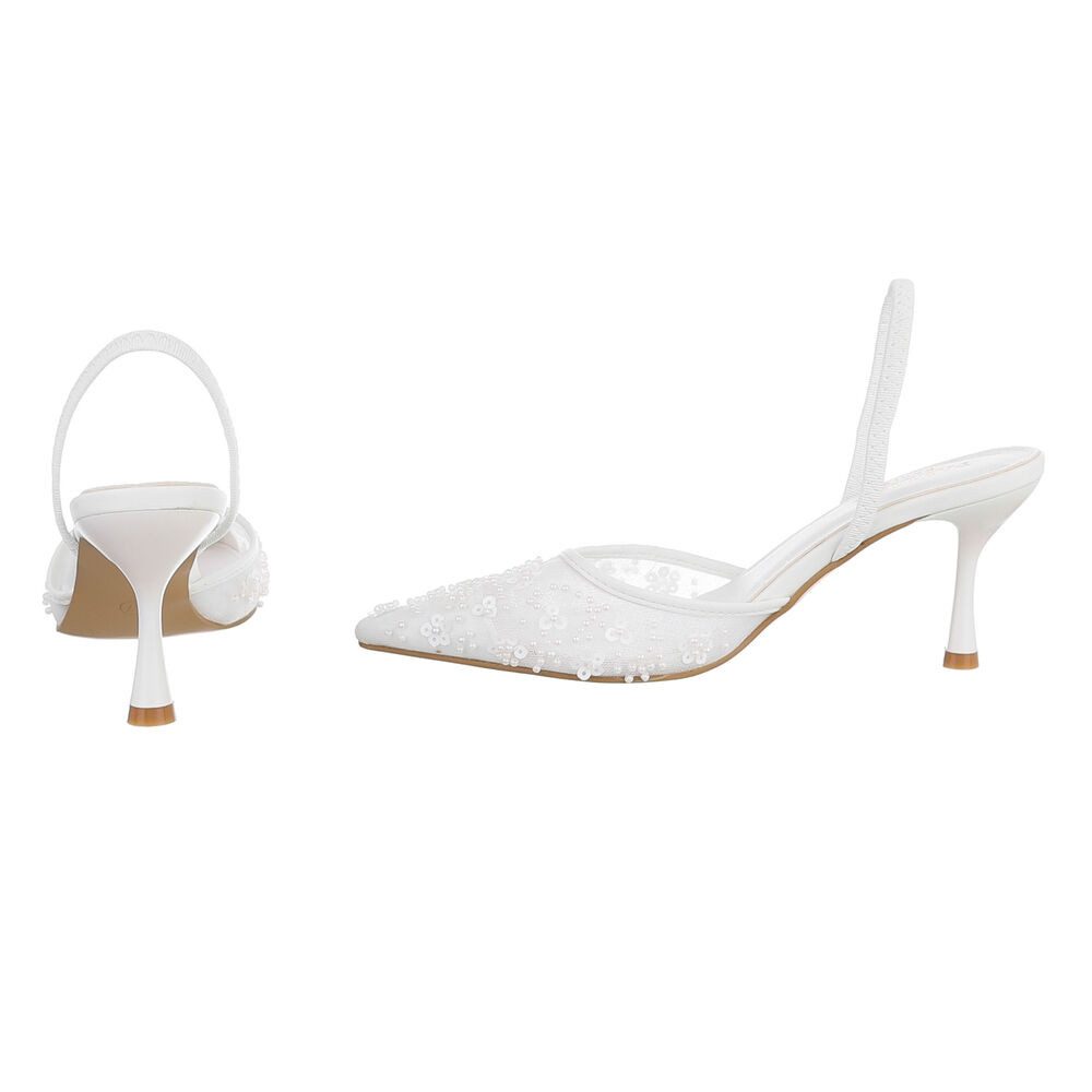Ital-Design Damen Slingback-Pumps mit Blumenapplikation und Absatz Schnürpumps (92214449) Pfennig-/Stilettoabsatz Pumps in Weiß – Bild 5 von 5