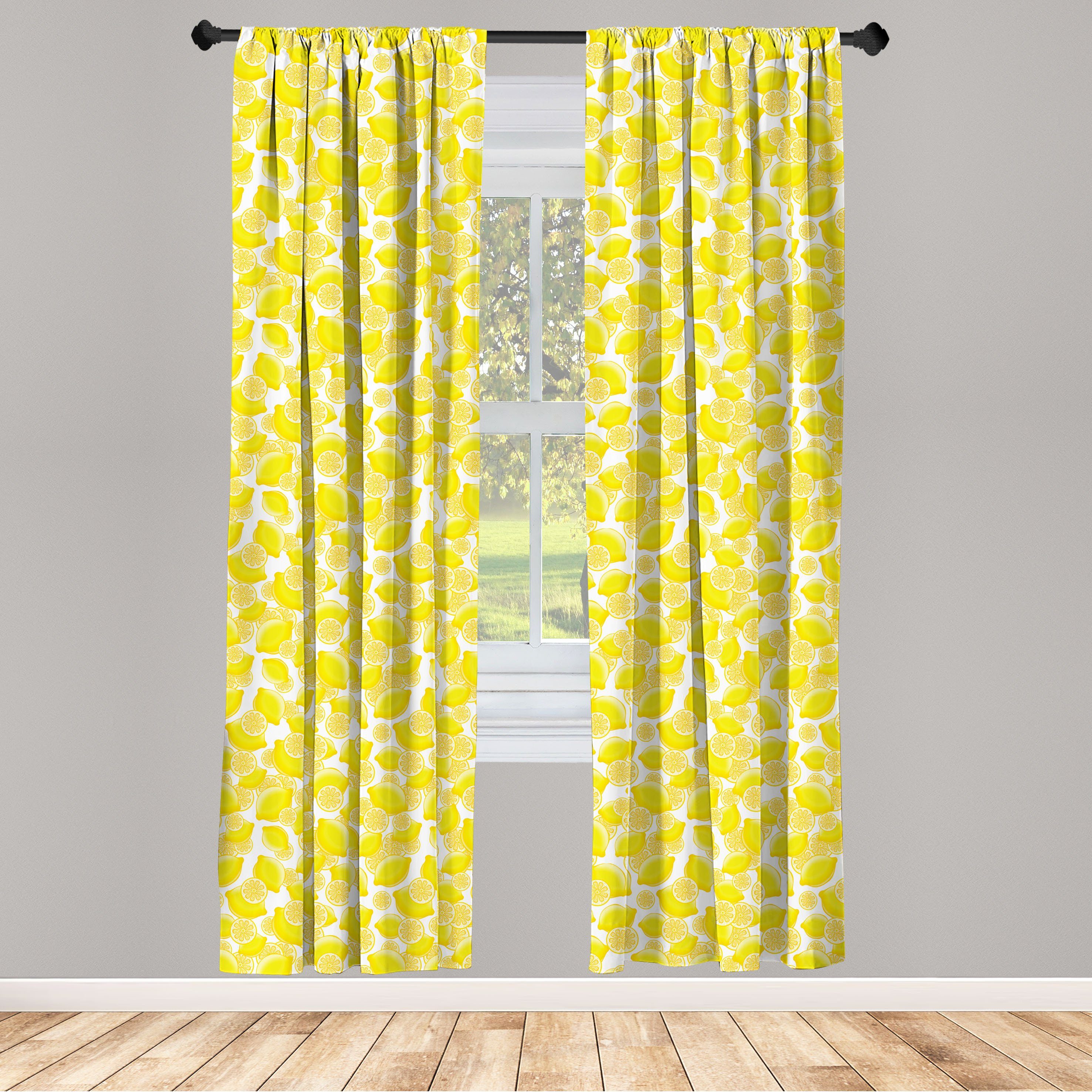 Gardine Vorhang für Wohnzimmer Schlafzimmer Dekor, Abakuhaus, Microfaser, Obst Natürliche Fallen Zitrone Muster