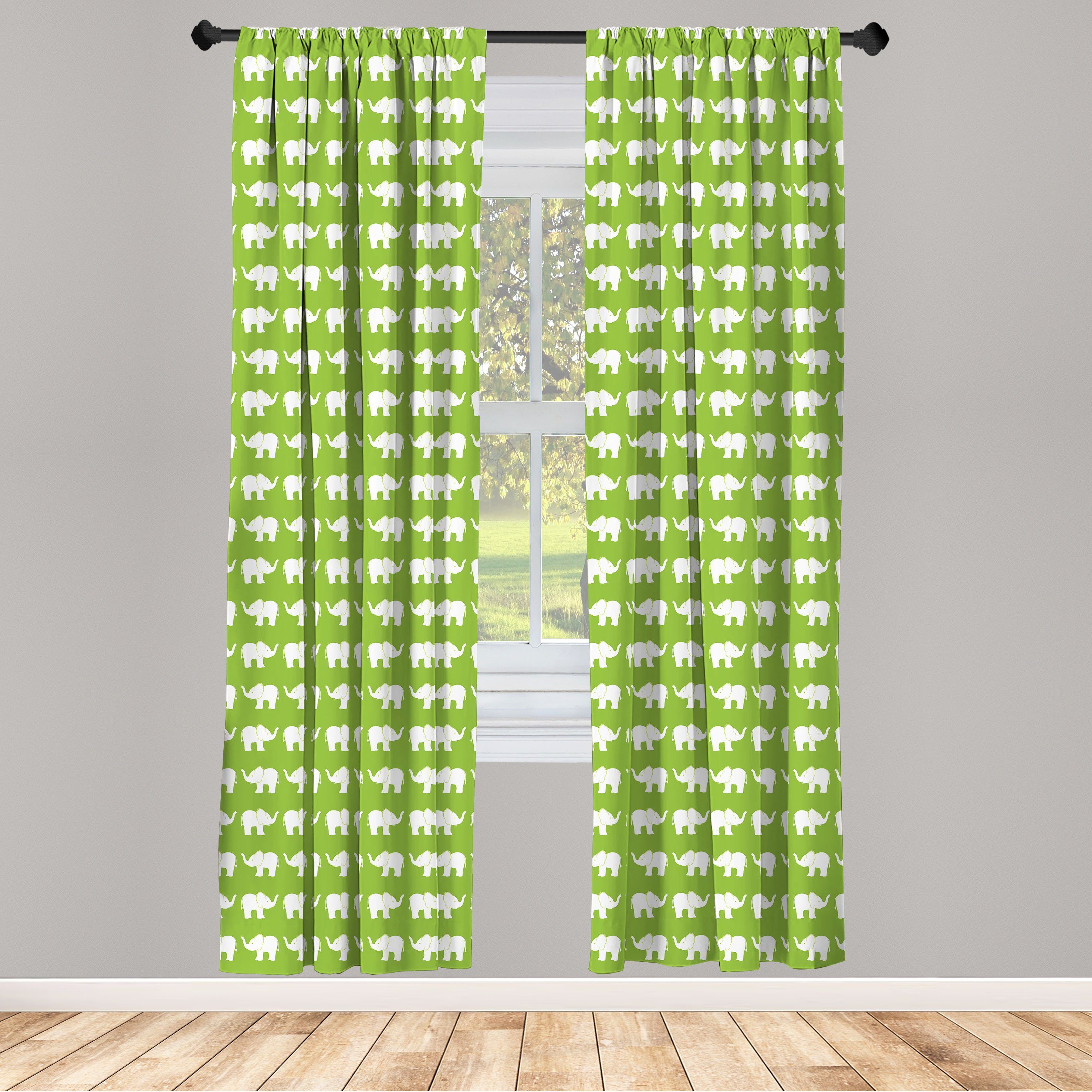 Gardine Vorhang für Wohnzimmer Schlafzimmer Dekor, Abakuhaus, Microfaser, Elefant Animal Art auf Lindgrün